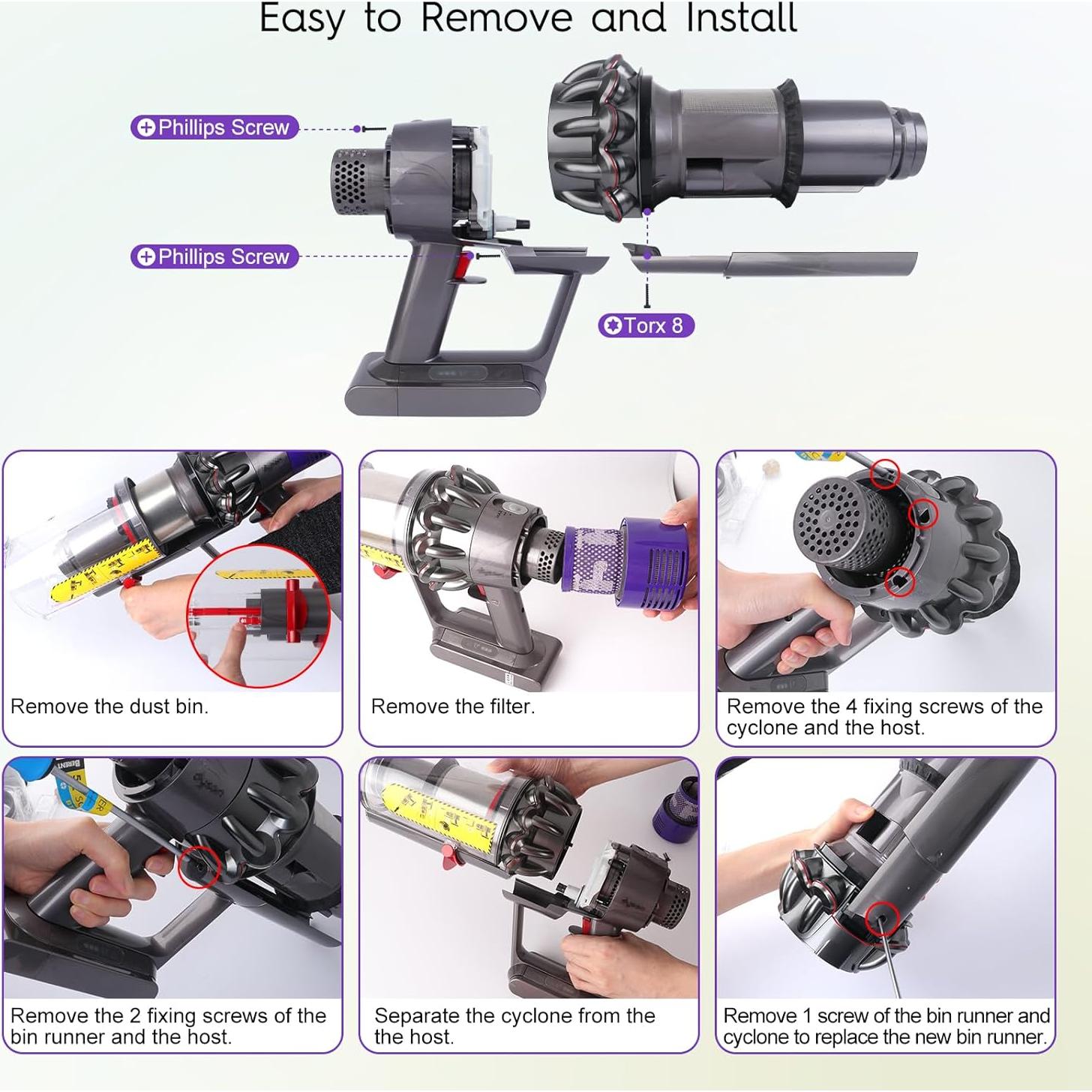 Corredor de Baffle de Ciclón WYWY para Dyson V10 V11 V15 8"