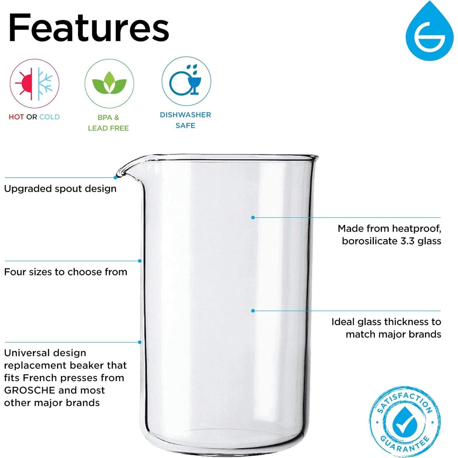 Vaso de Repuesto GROSCHE 1000 ml Vidrio Borosilicato Prensa Francesa