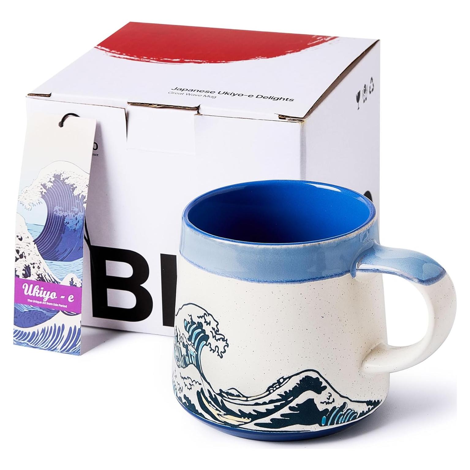 Taza de Cerámica Grande BICETTO Ukiyo-e 15oz Apta Microondas