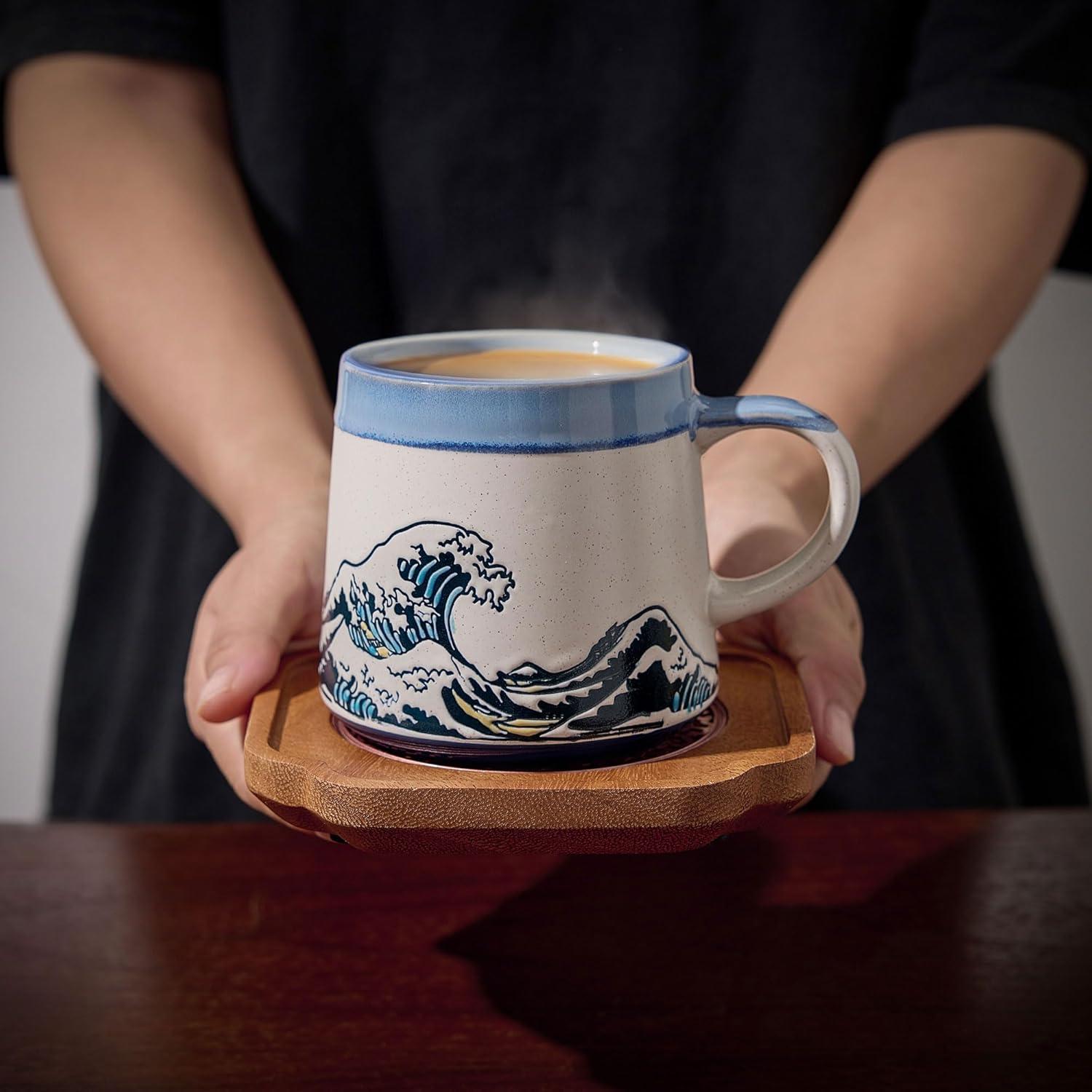 Taza de Cerámica Grande BICETTO Ukiyo-e 15oz Apta Microondas