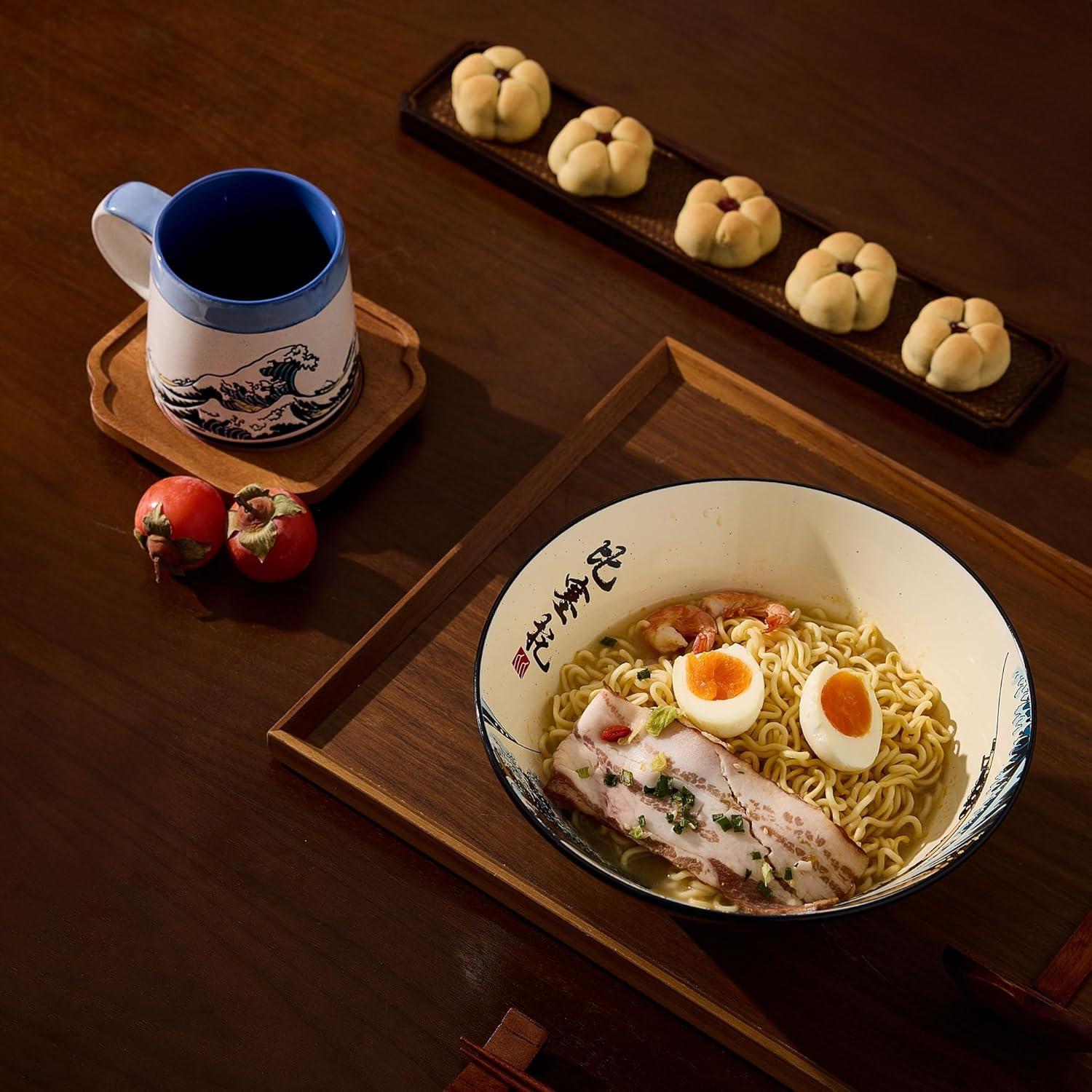 Taza de Cerámica Grande BICETTO Ukiyo-e 15oz Apta Microondas