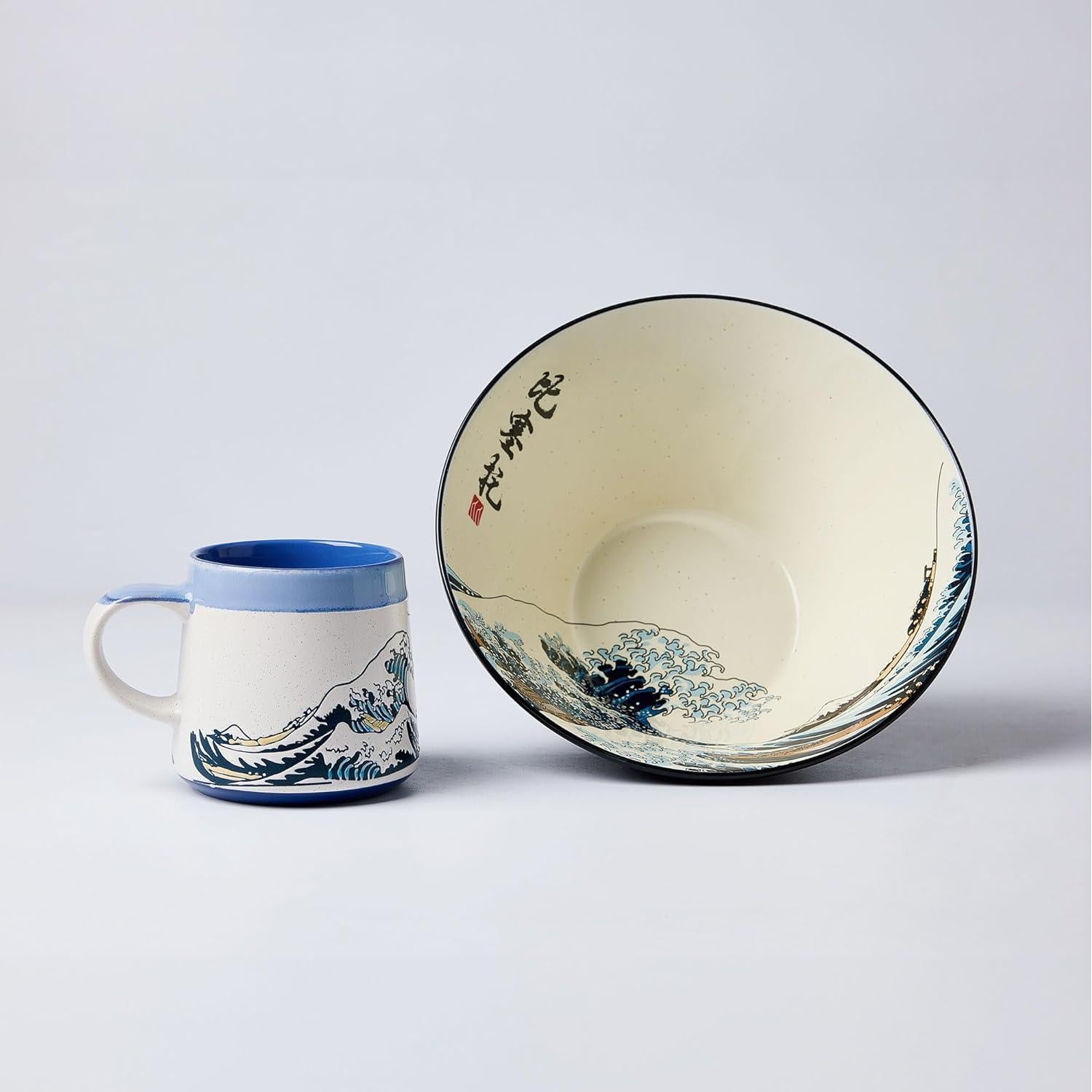 Taza de Cerámica Grande BICETTO Ukiyo-e 15oz Apta Microondas