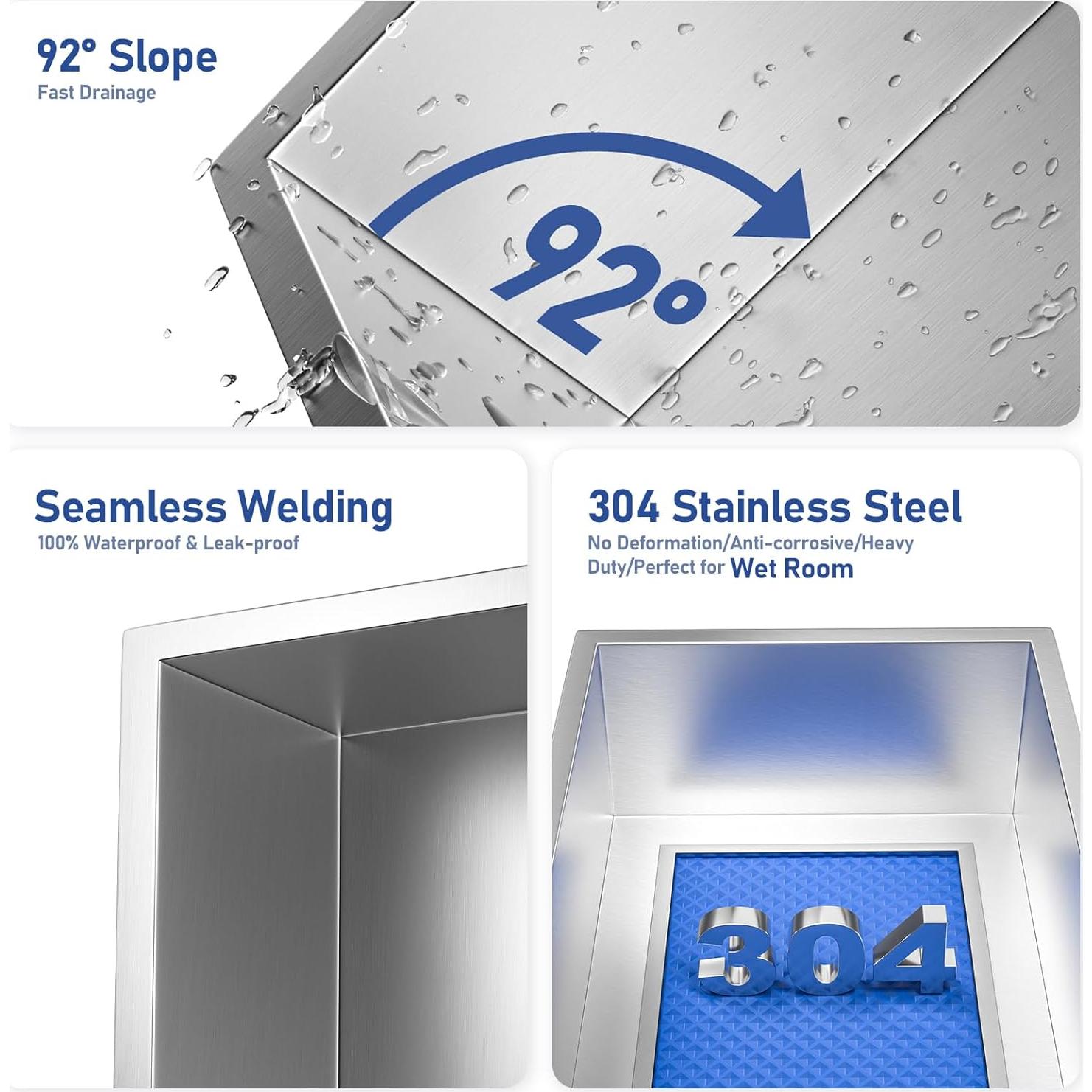 Nicho de Ducha de Acero Inoxidable Bernkot 30.48 cm Cepillado