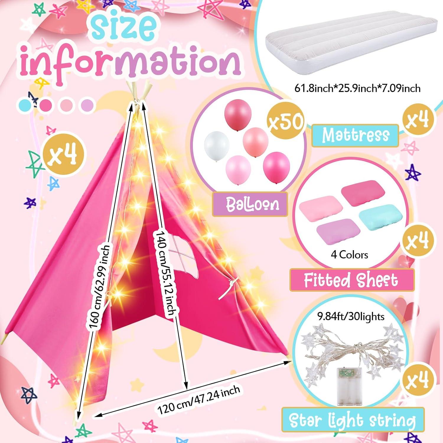 Conjunto de 4 Tiendas Teepee Lemosae con Colchones y Luces