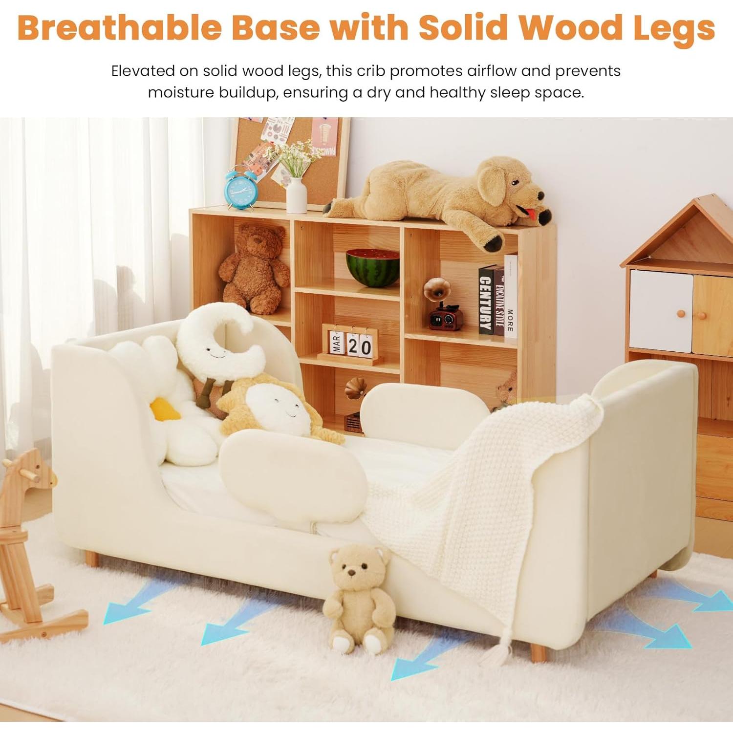 Cama para Niños Pequeños Acolchada con Barandilla de Seguridad