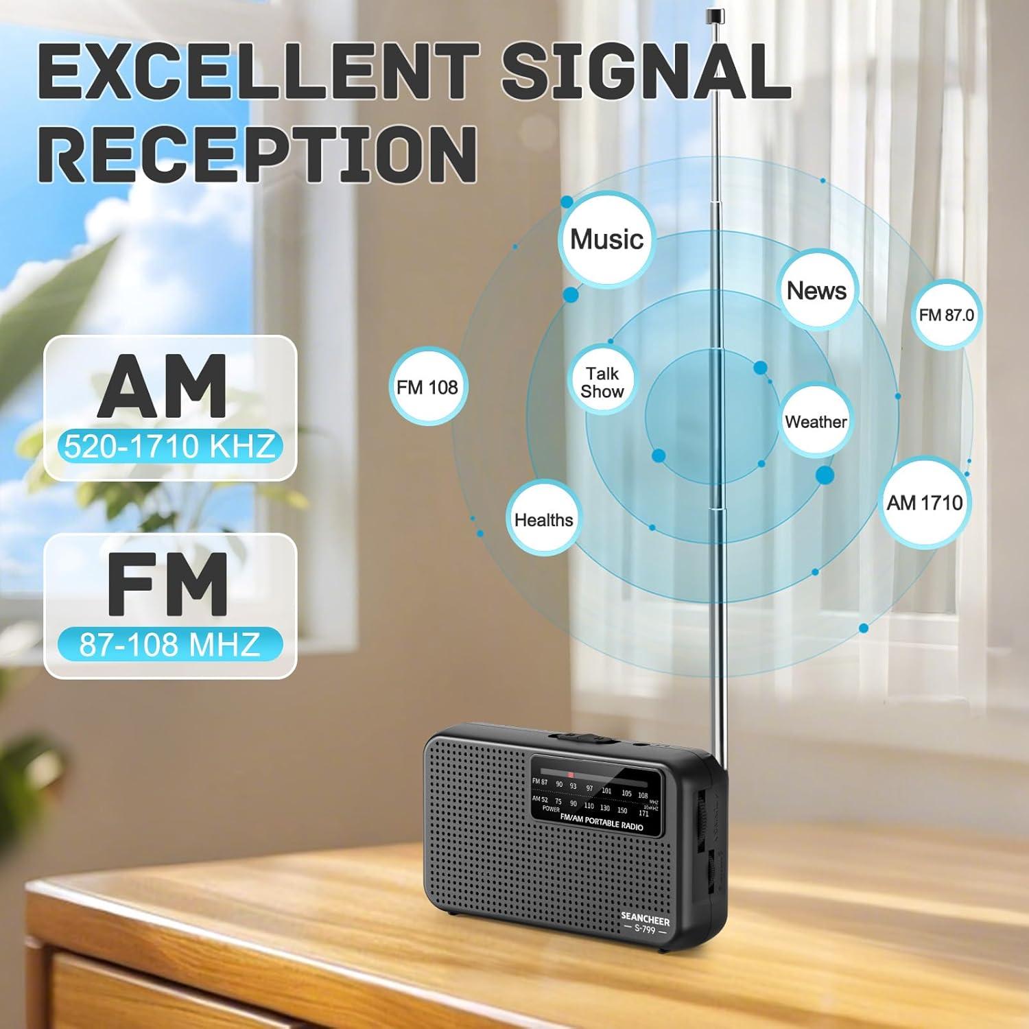 Radio Portátil AM FM SEANCHEER 799, Compacta y Ligera