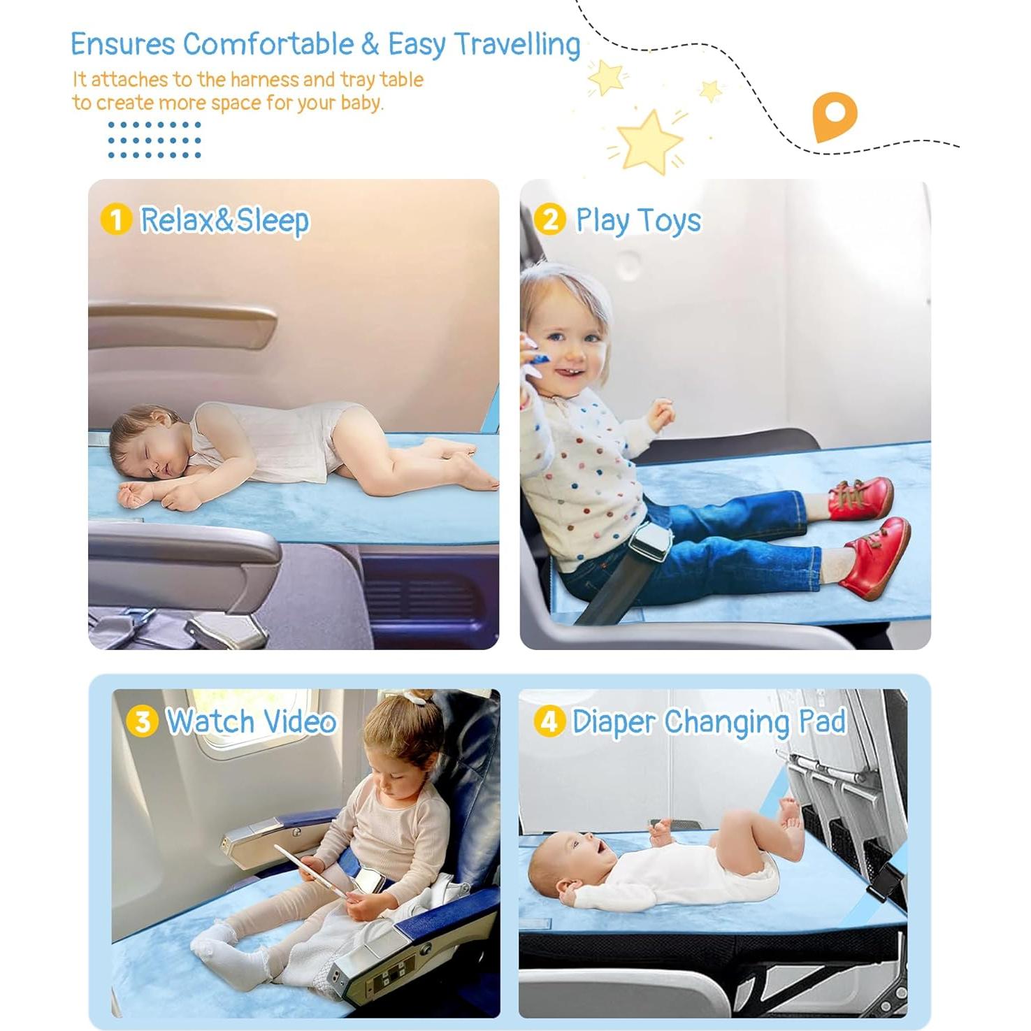 Cama de avión portátil Ravasen para niños 1-4 años azul