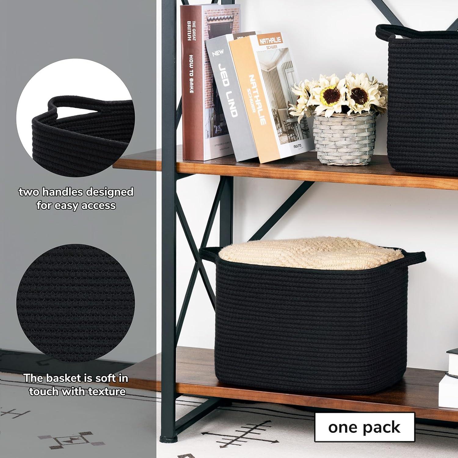 Cesta de Almacenamiento Tejida INDRESSME Negra 33x25.4x22.9cm