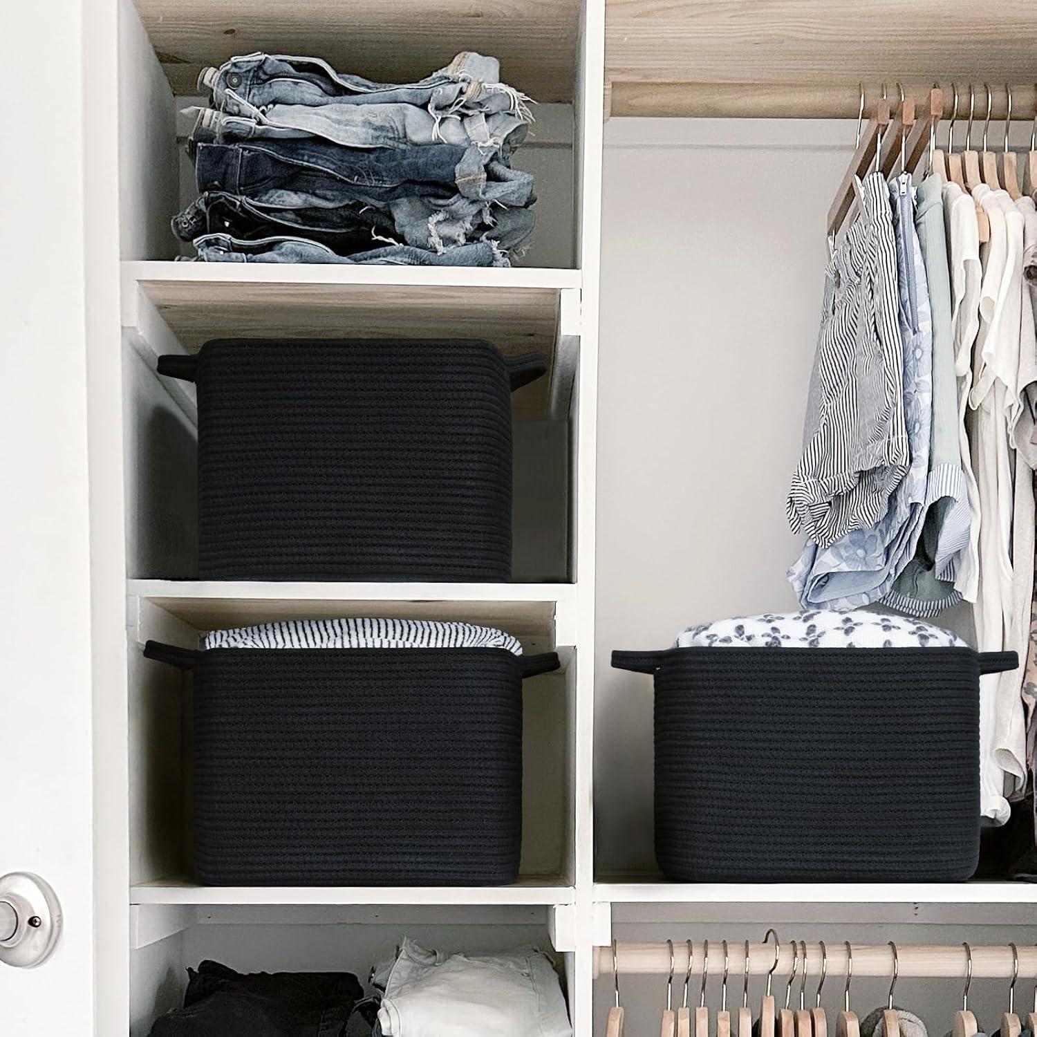 Cesta de Almacenamiento Tejida INDRESSME Negra 33x25.4x22.9cm