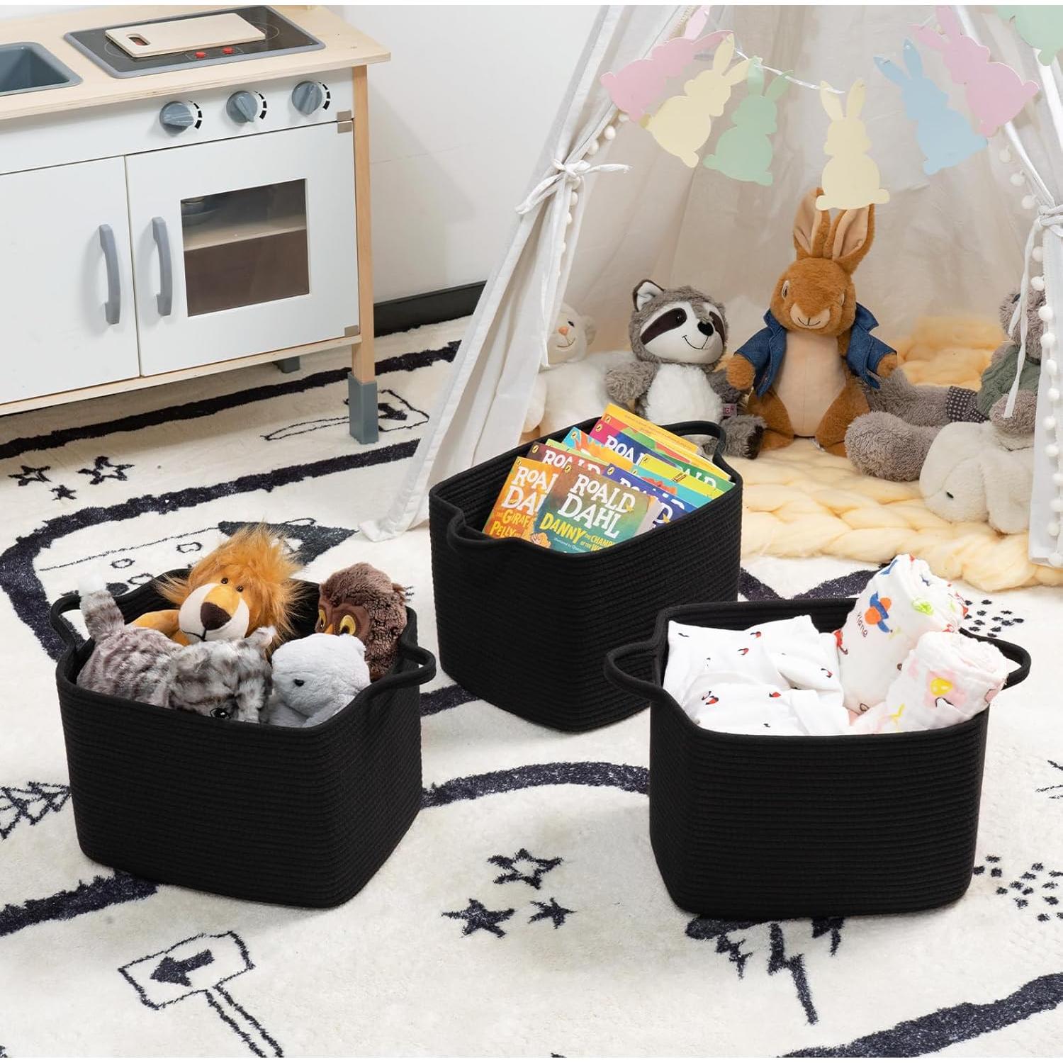 Cesta de Almacenamiento Tejida INDRESSME Negra 33x25.4x22.9cm