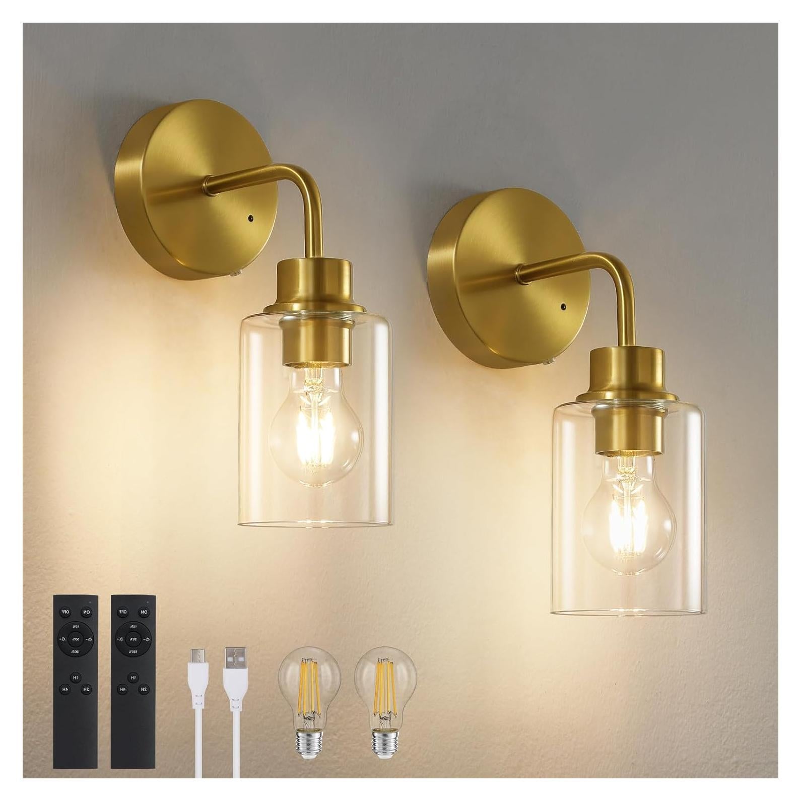 Juego de 2 Apliques de Pared Recargables Epinl Dorados 3000K