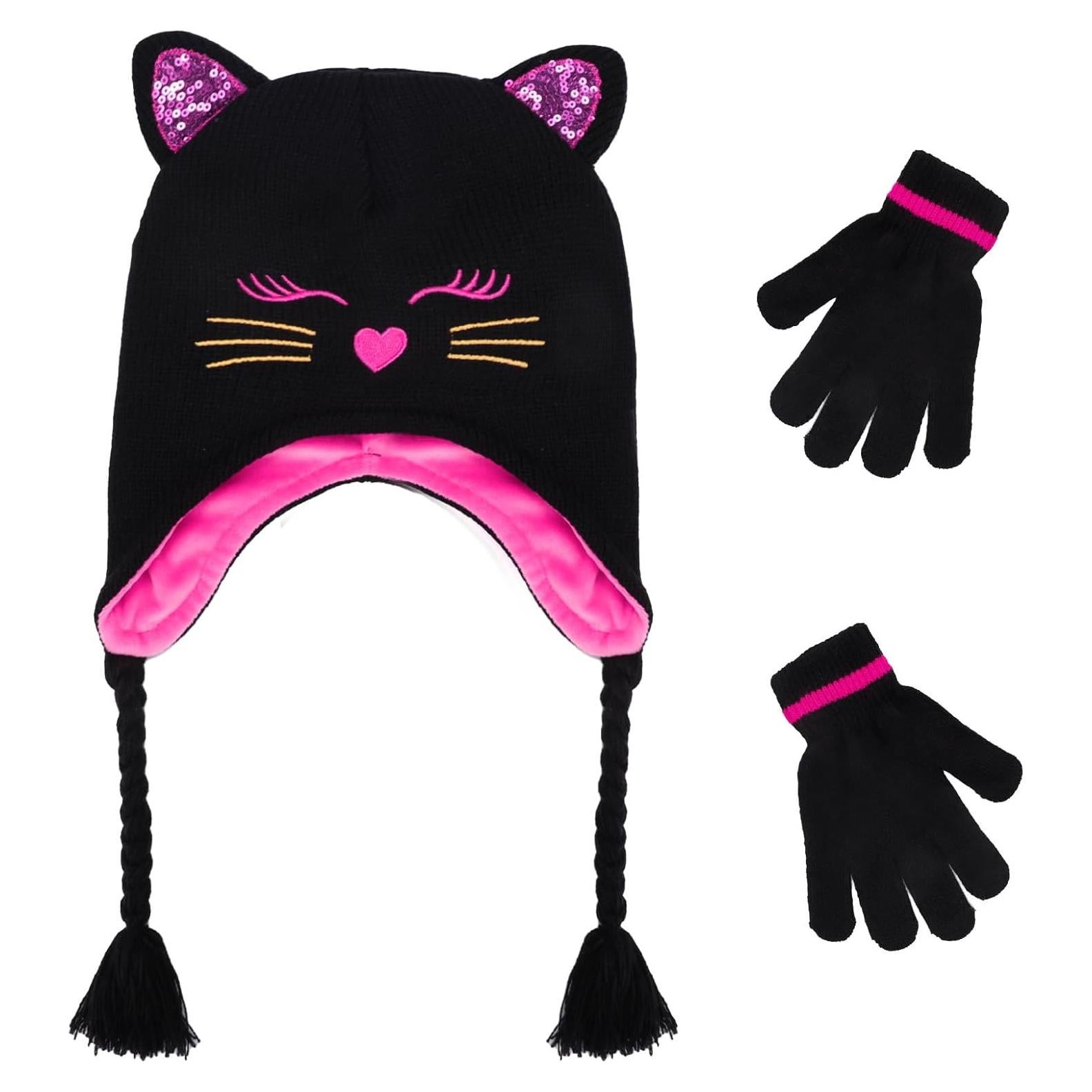 Gorro de Invierno con Orejas de Gato y Guantes para Niños 3-7 Años
