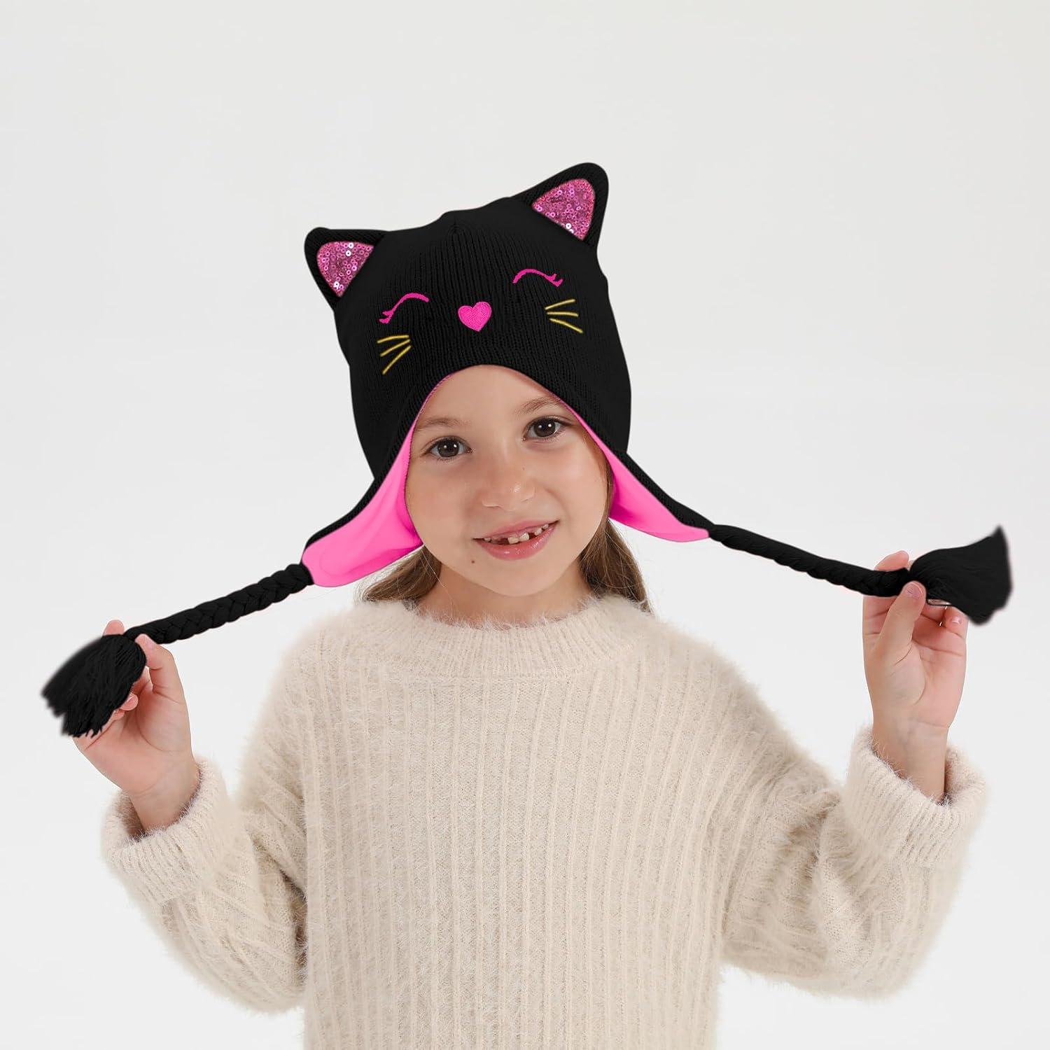 Gorro de Invierno con Orejas de Gato y Guantes para Niños 3-7 Años