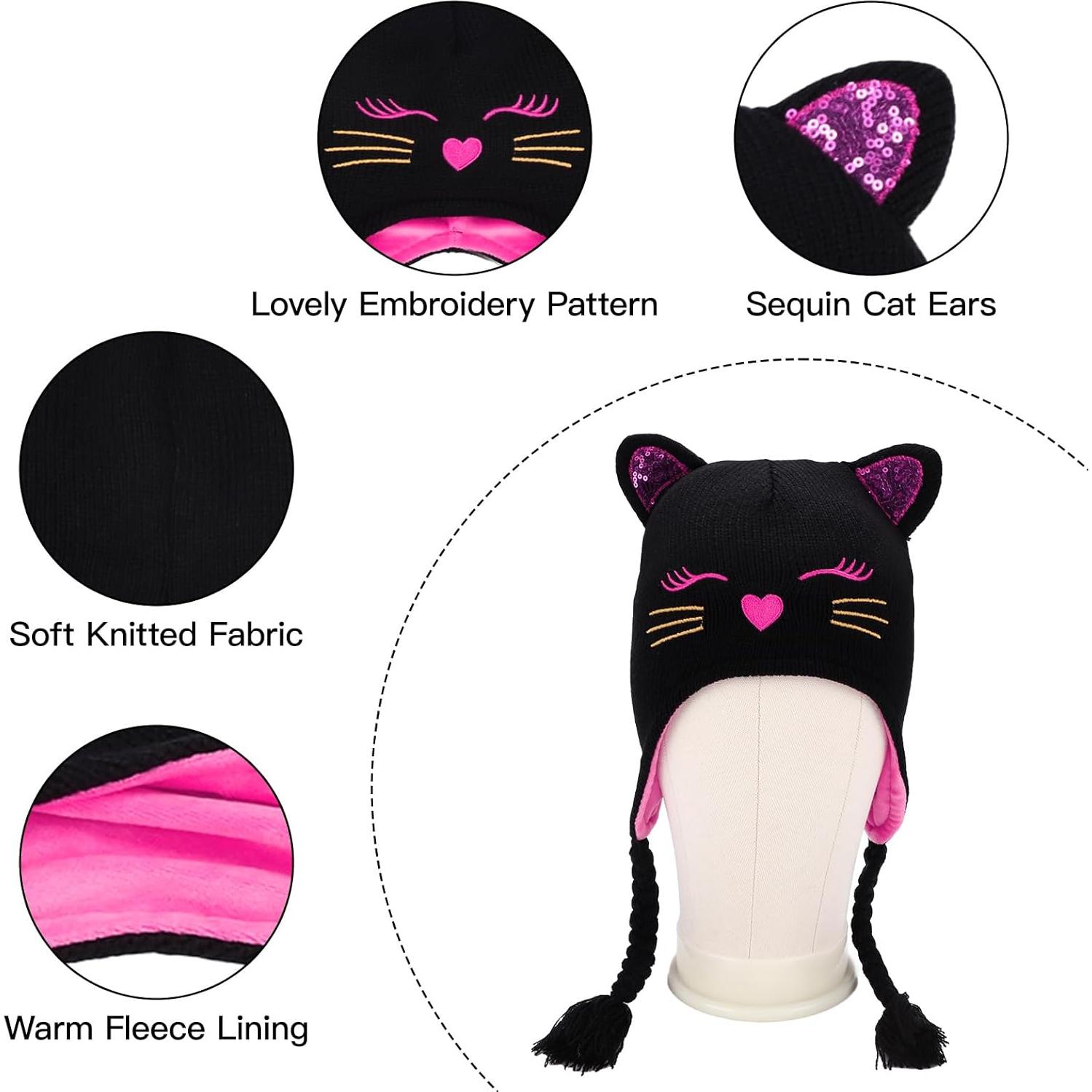 Gorro de Invierno con Orejas de Gato y Guantes para Niños 3-7 Años