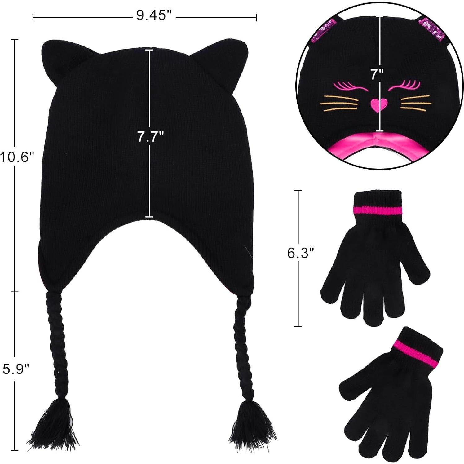 Gorro de Invierno con Orejas de Gato y Guantes para Niños 3-7 Años
