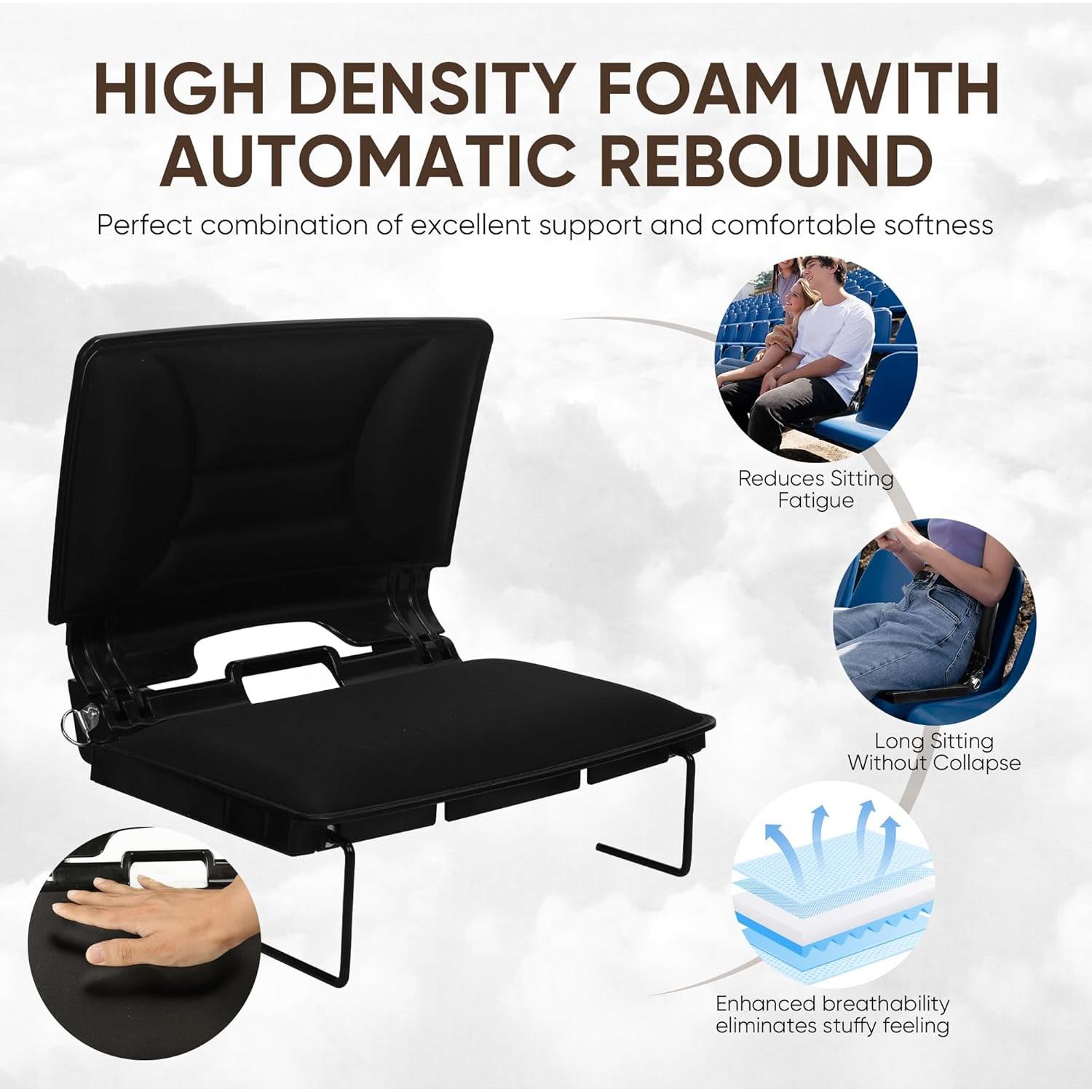 Asientos de Estadio JRPOO Plegables con Respaldo y Cojín Negro