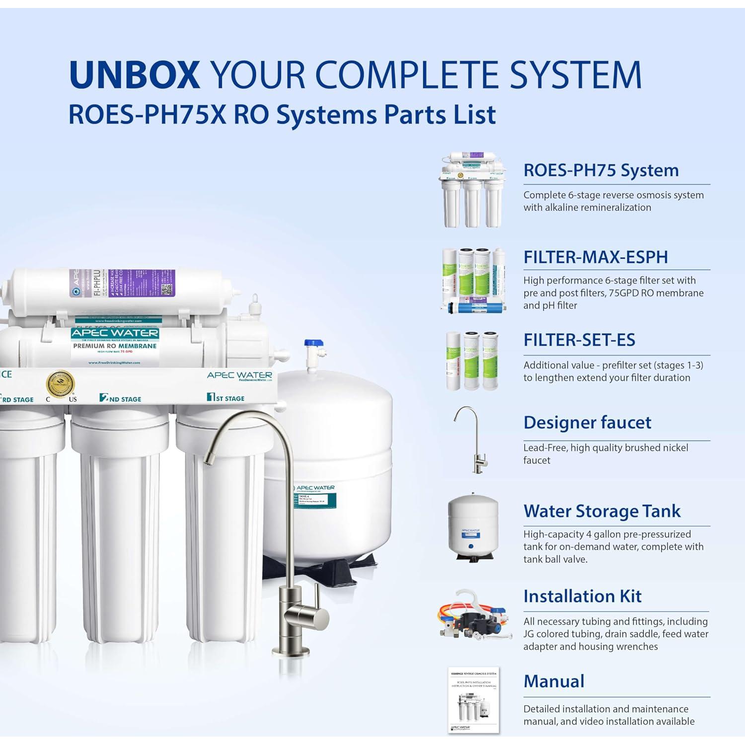 Sistema de filtración de agua APEC ROES-PH75 6 etapas 75 GPD