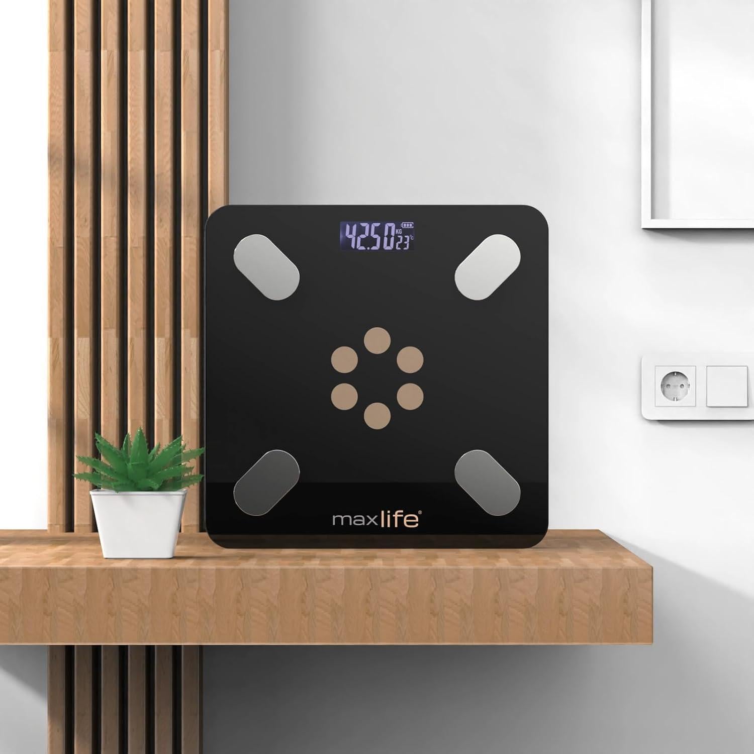 Báscula Inteligente MaxLife Bluetooth 181 kg Análisis Corporal