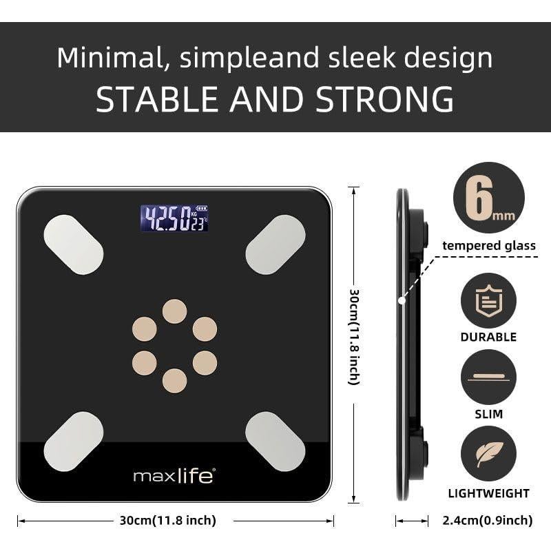 Báscula Inteligente MaxLife Bluetooth 181 kg Análisis Corporal