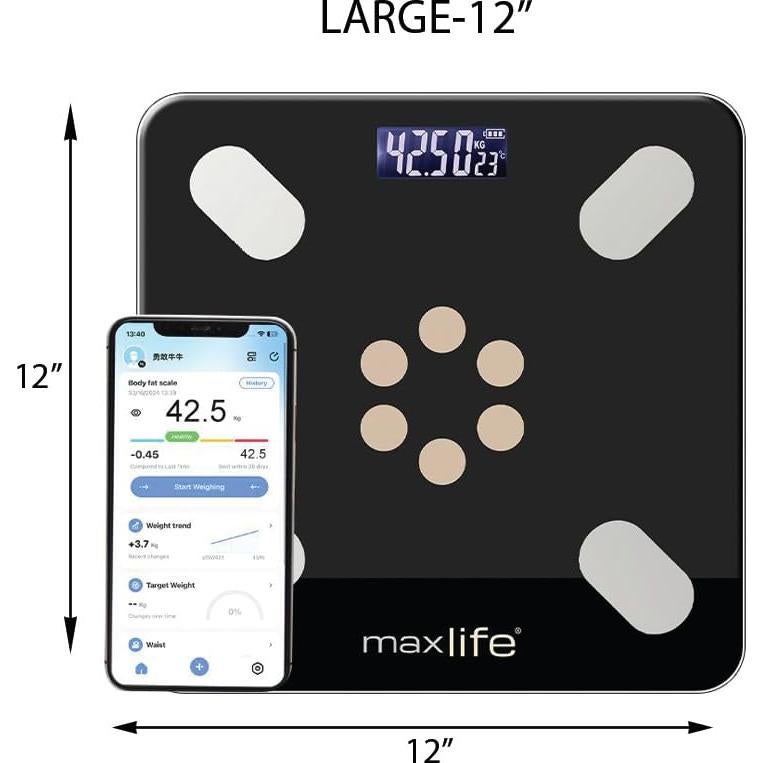 Báscula Inteligente MaxLife Bluetooth 181 kg Análisis Corporal