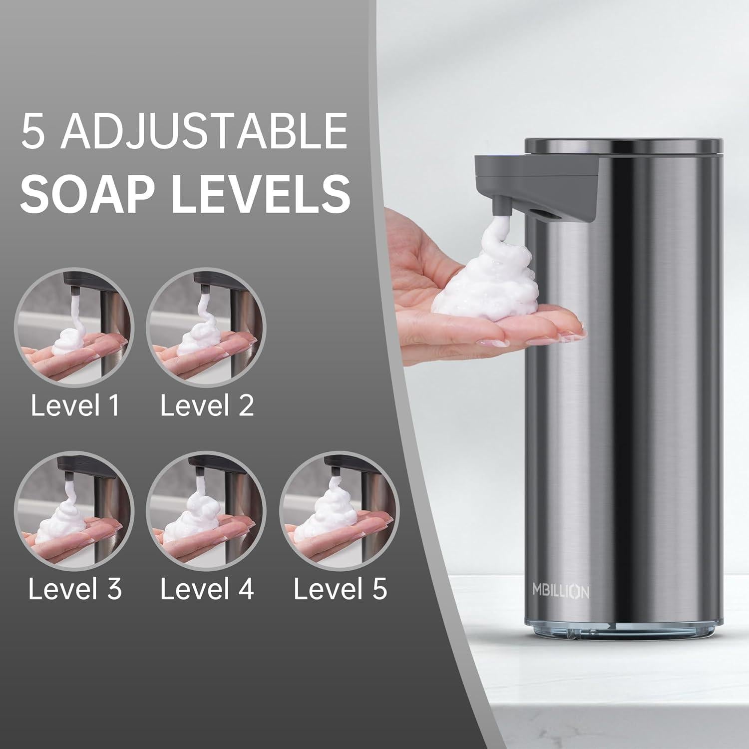 Dispensador Automático de Jabón Mbillion Acero Inoxidable Recargable