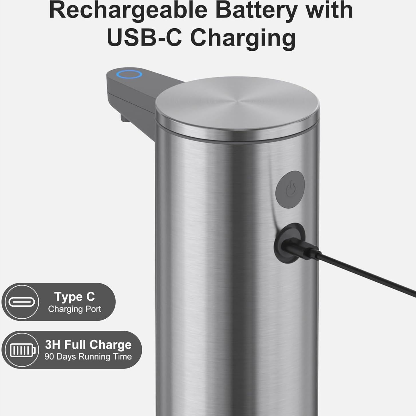 Dispensador Automático de Jabón Mbillion Acero Inoxidable Recargable