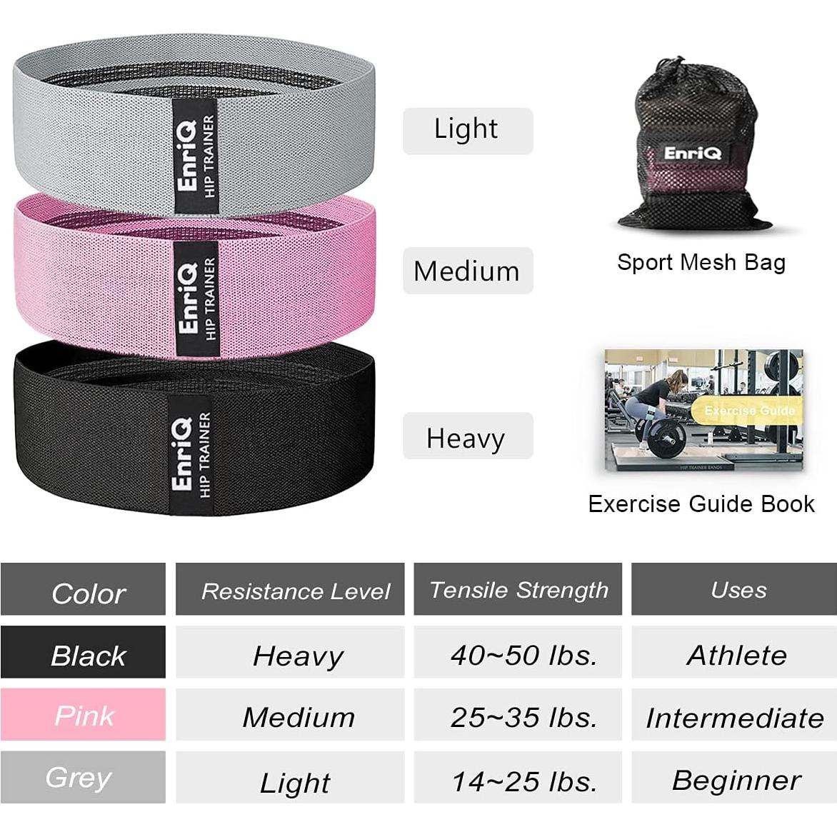 Bandas de Resistencia EnriQ para Glúteos y Piernas - 3 Niveles
