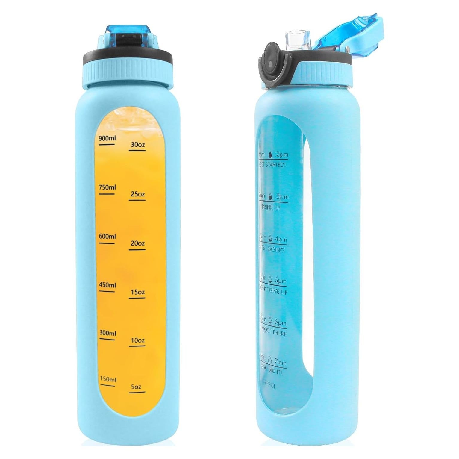 Botella de Agua de Vidrio Yenergy 1L con Manga de Silicona