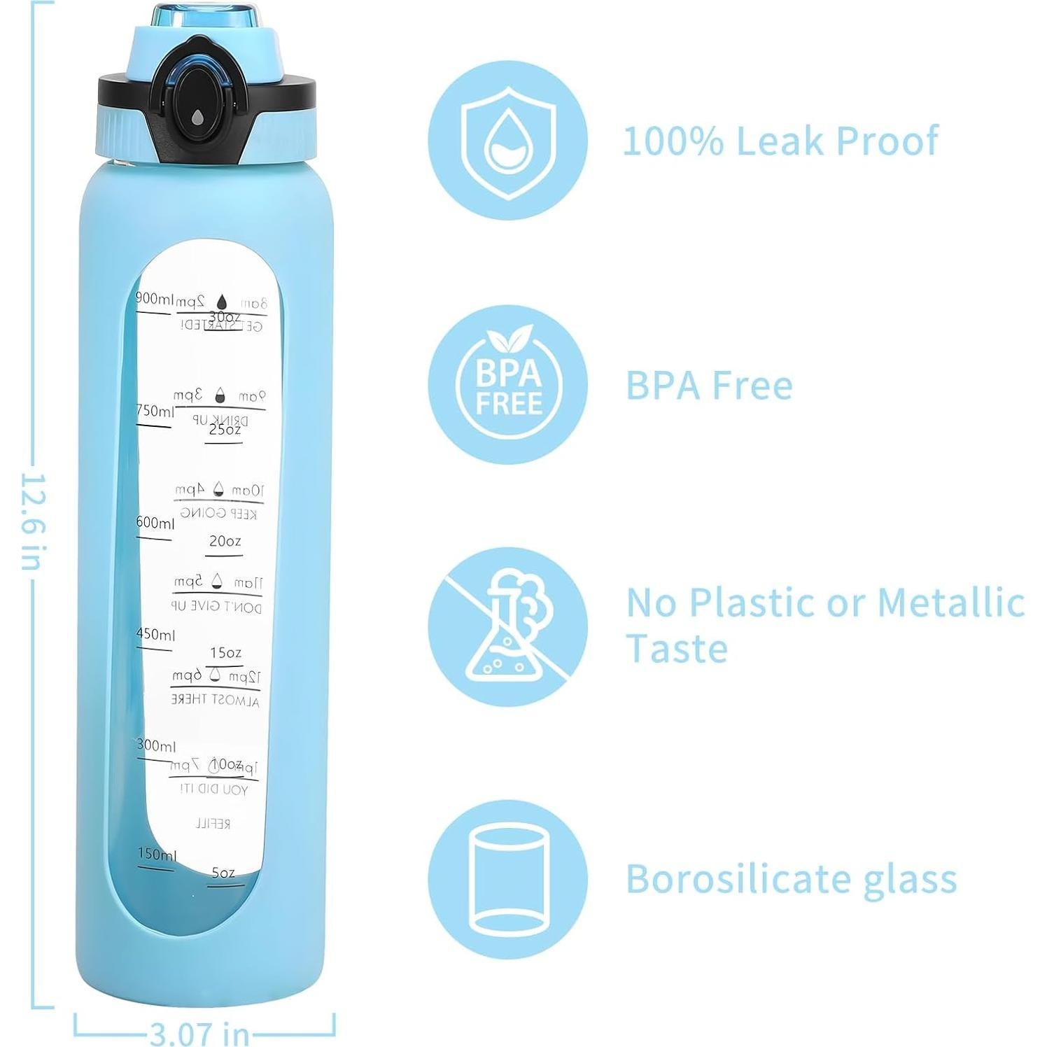 Botella de Agua de Vidrio Yenergy 1L con Manga de Silicona