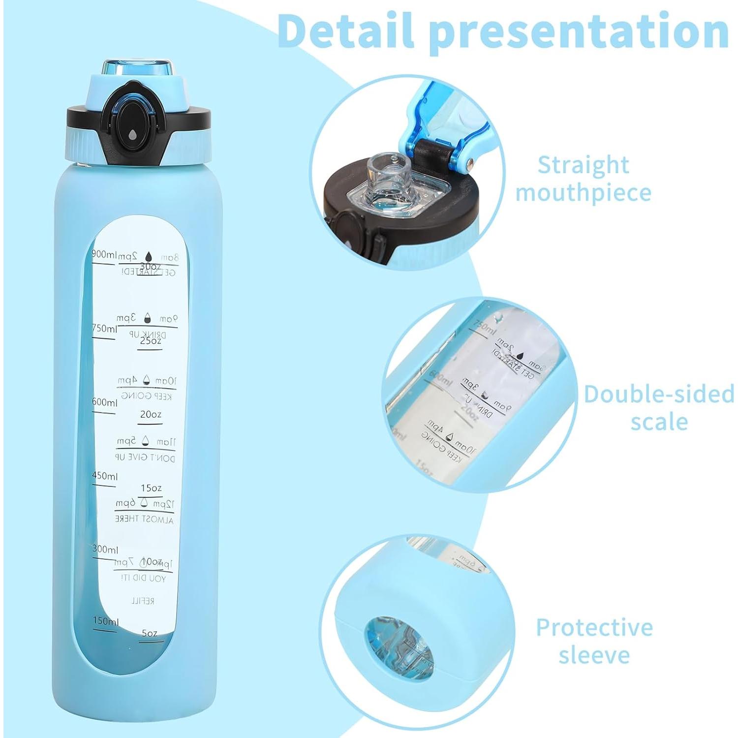 Botella de Agua de Vidrio Yenergy 1L con Manga de Silicona