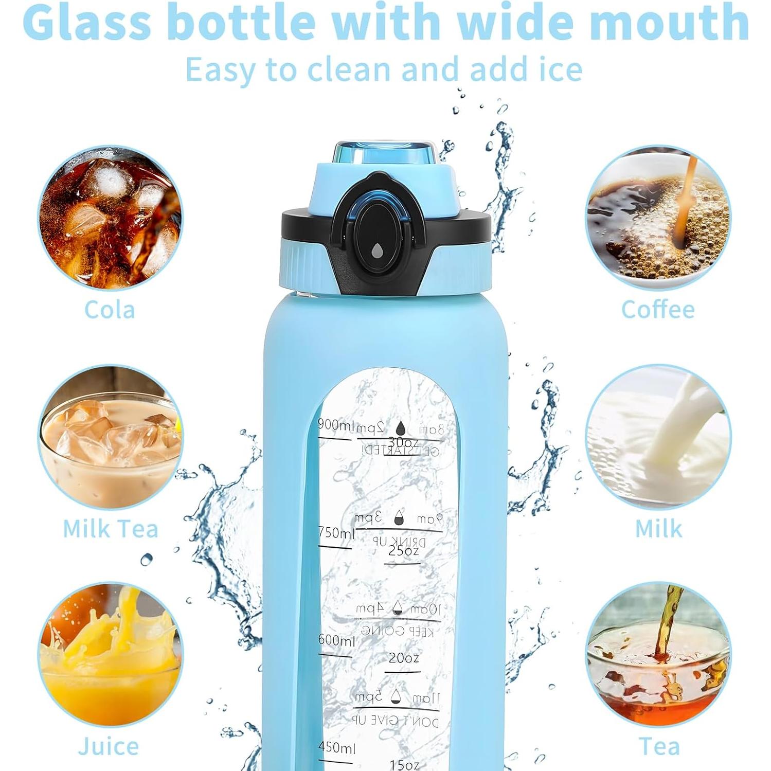 Botella de Agua de Vidrio Yenergy 1L con Manga de Silicona