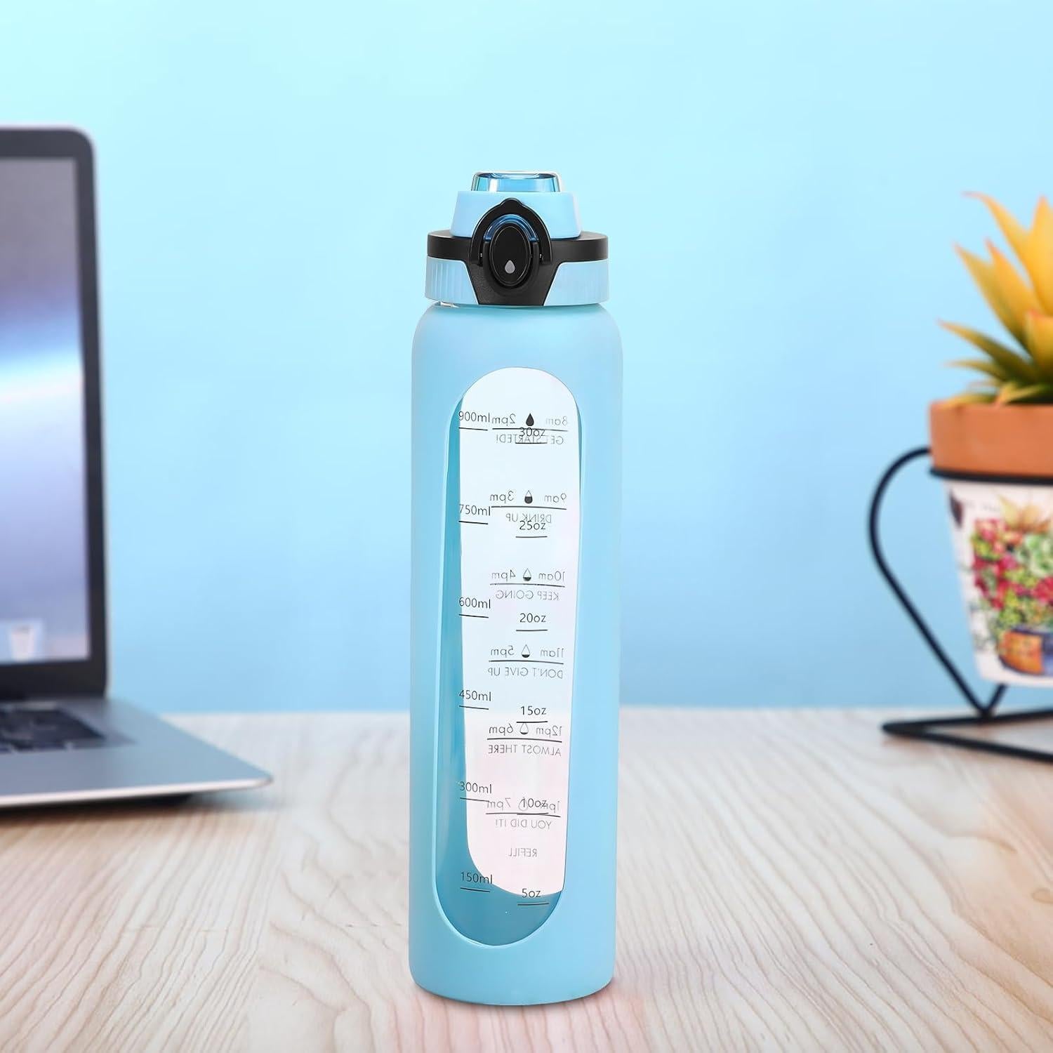 Botella de Agua de Vidrio Yenergy 1L con Manga de Silicona