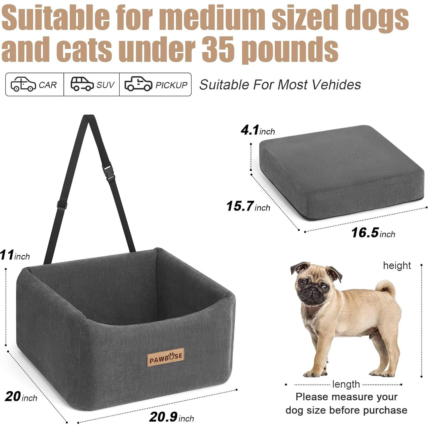 Asiento de Coche para Perros PAWBOSE Mediano 0-13.6kg Gris
