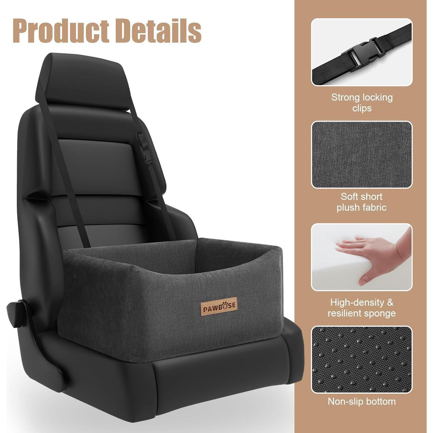 Asiento de Coche para Perros PAWBOSE Mediano 0-13.6kg Gris