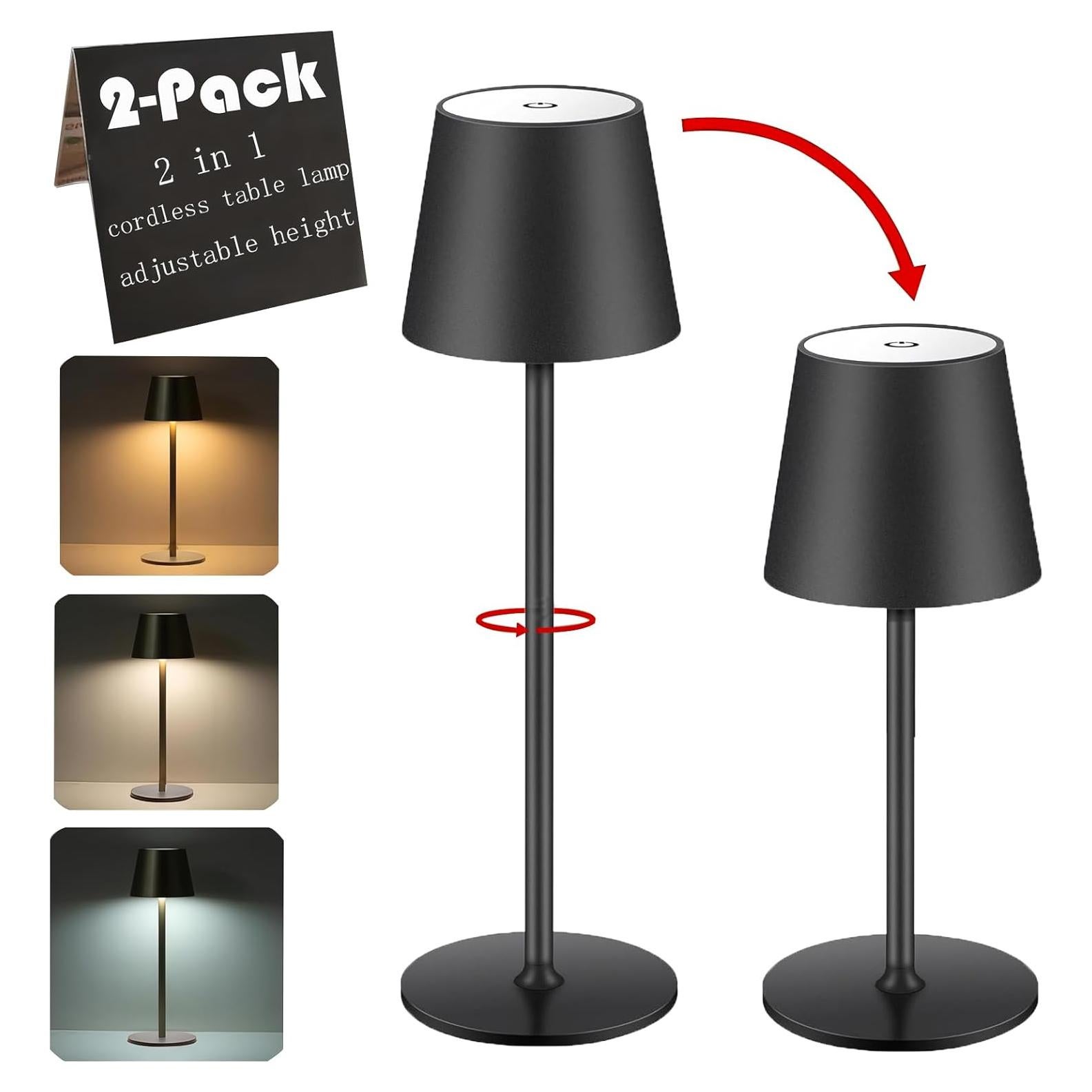 Lámpara de Mesa Inalámbrica LED Portátil 2 Paquetes Negro