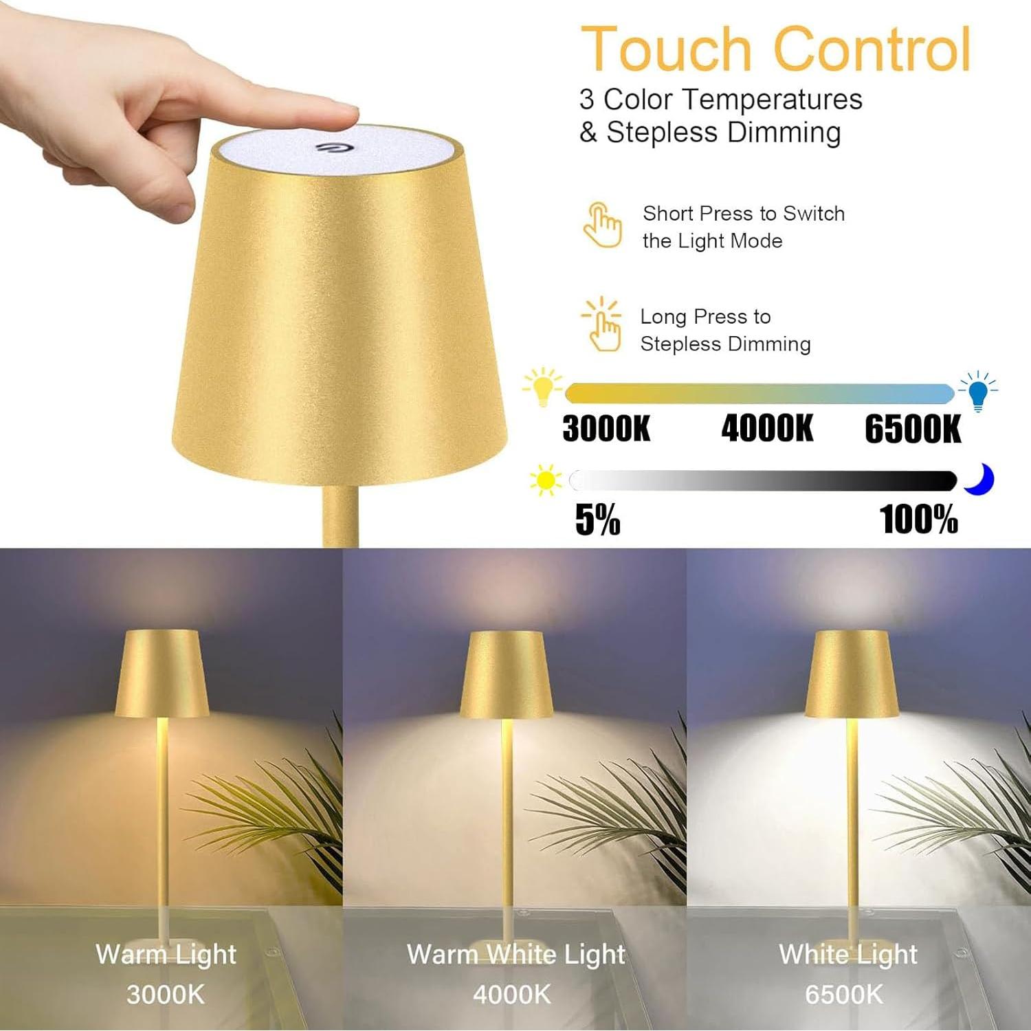 Lámpara de Mesa Inalámbrica LED Portátil 2 Paquetes Negro