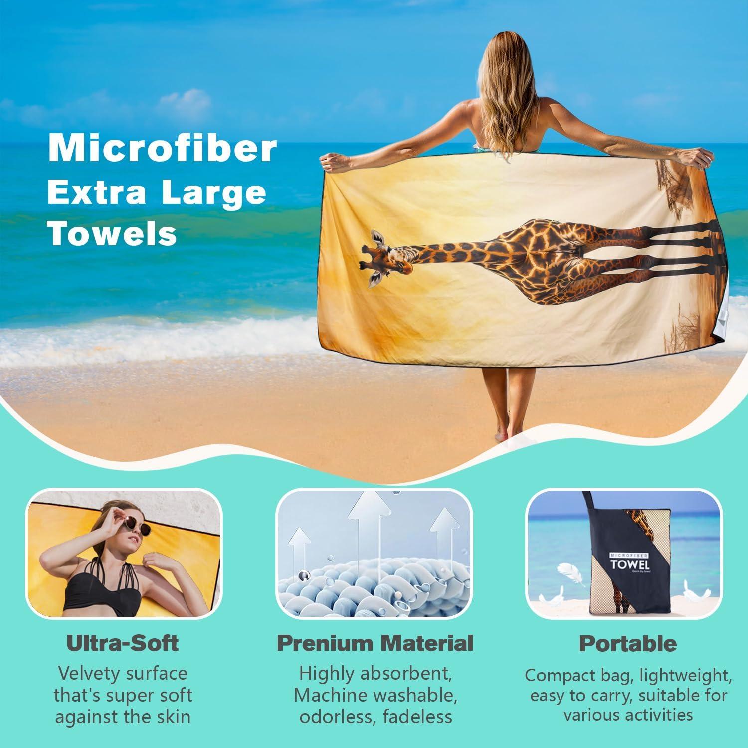 Toalla de Playa XSMEI Jirafa Marrón 90x180cm Microfibra