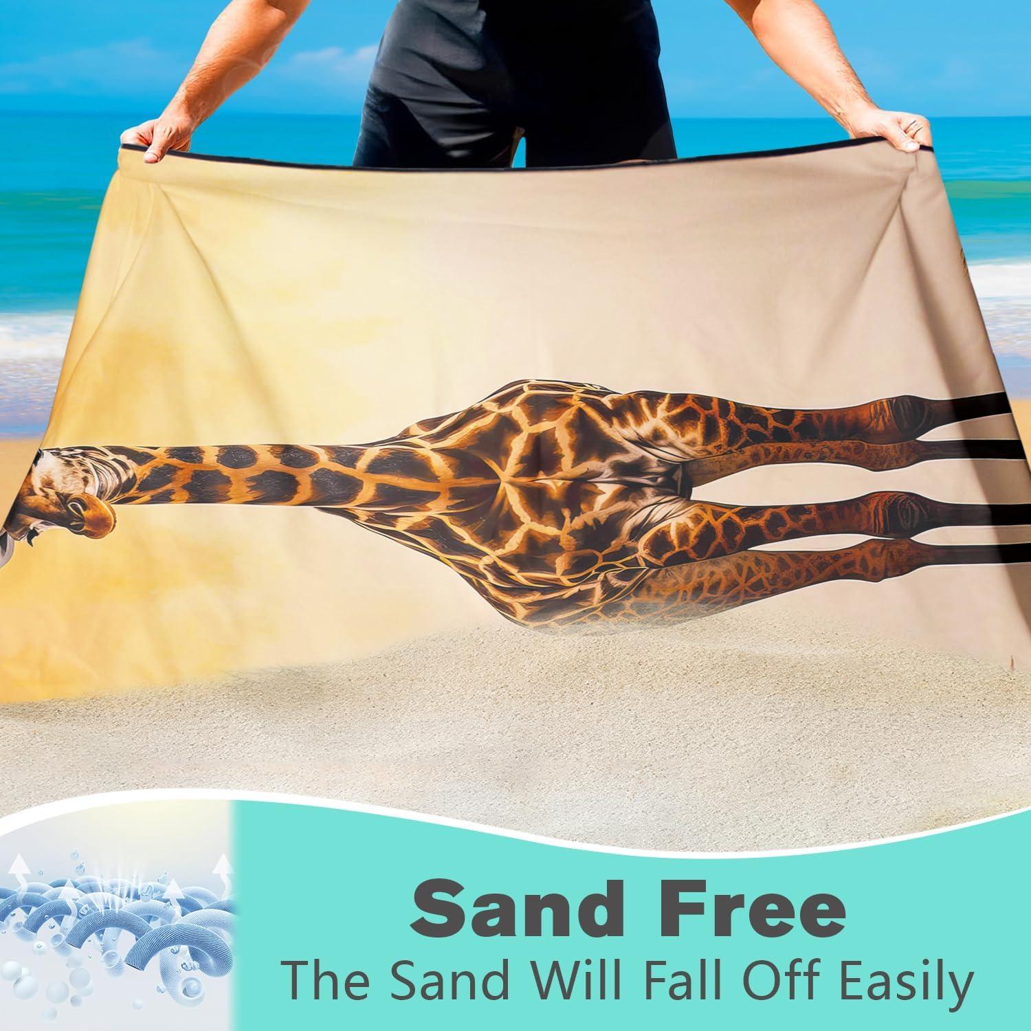 Toalla de Playa XSMEI Jirafa Marrón 90x180cm Microfibra