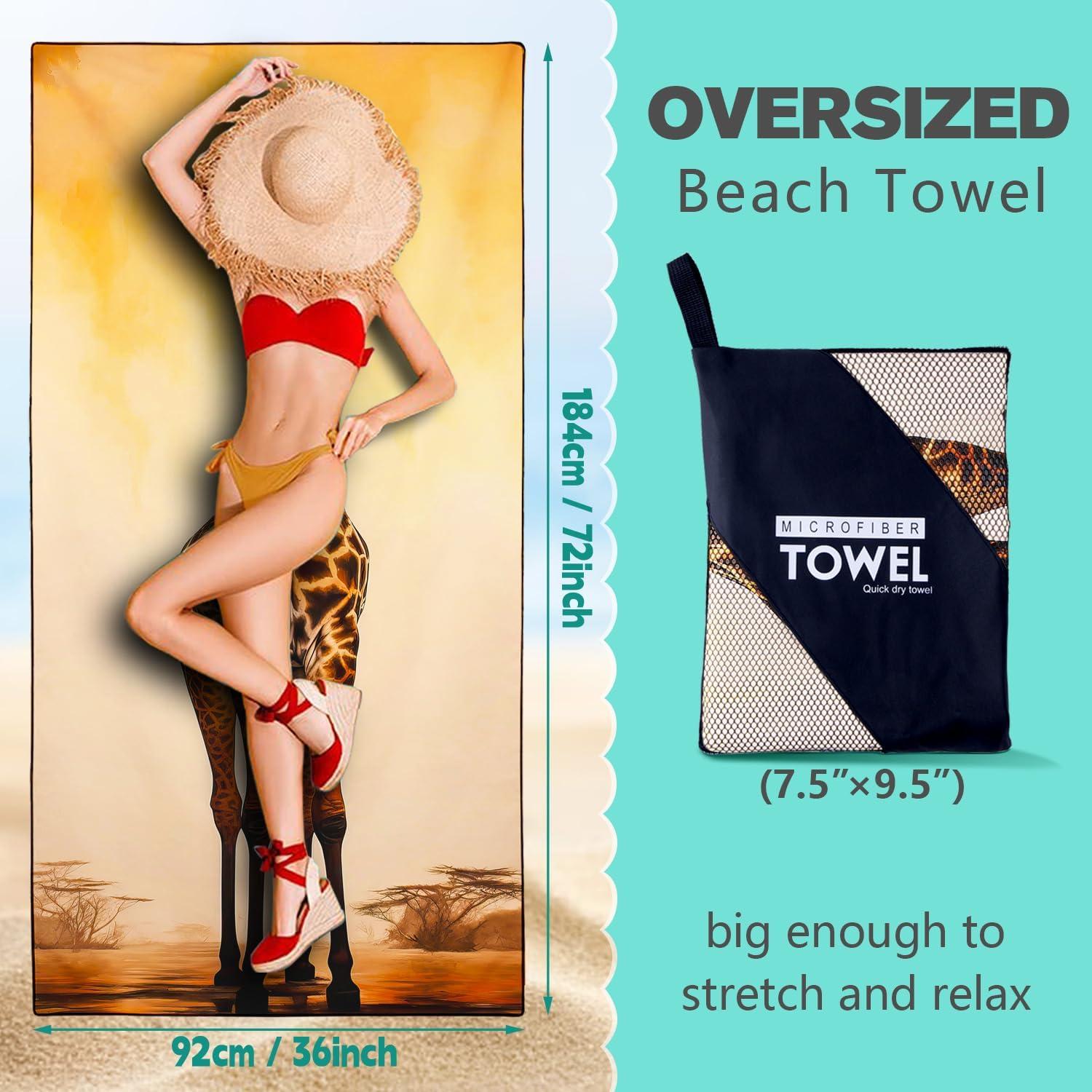 Toalla de Playa XSMEI Jirafa Marrón 90x180cm Microfibra