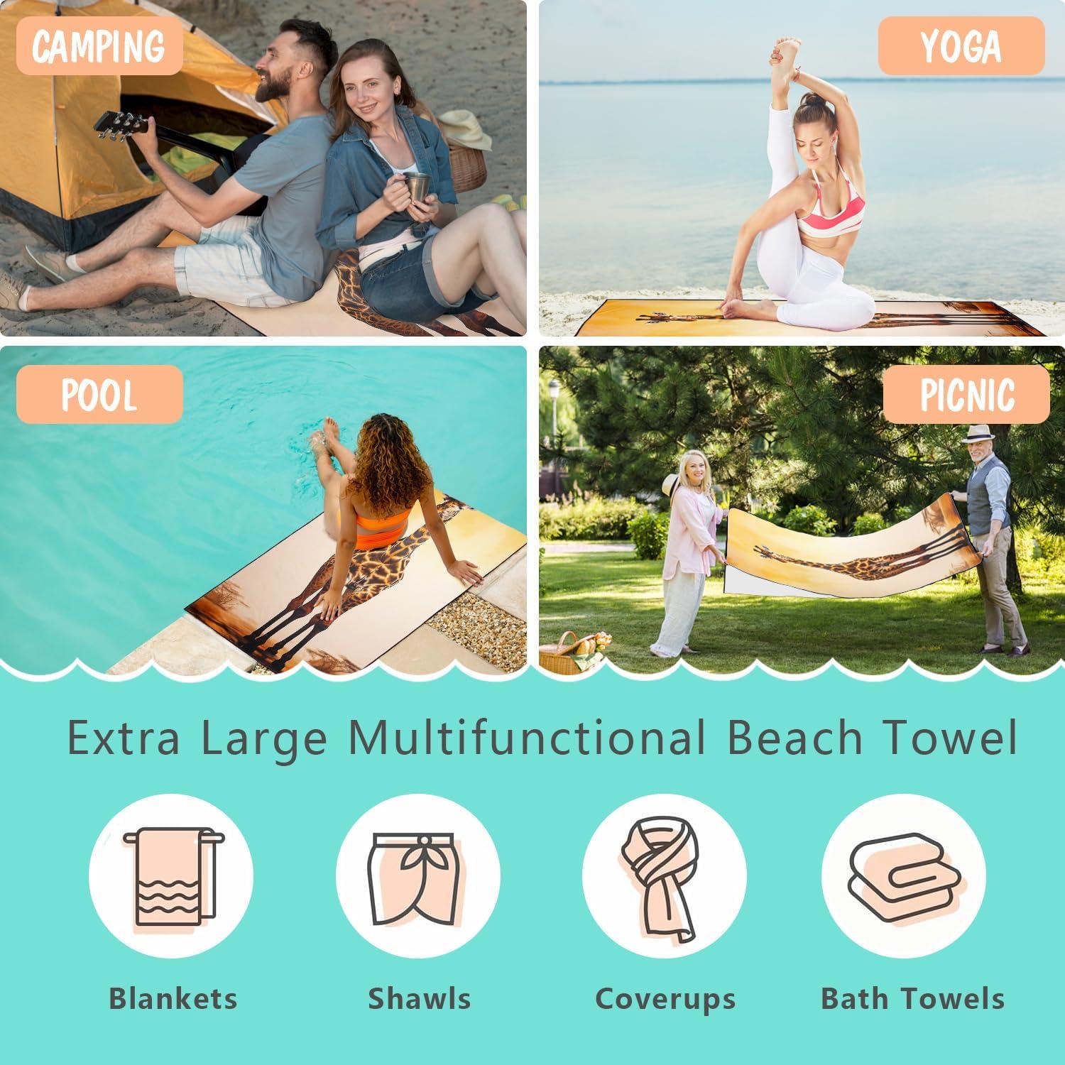 Toalla de Playa XSMEI Jirafa Marrón 90x180cm Microfibra