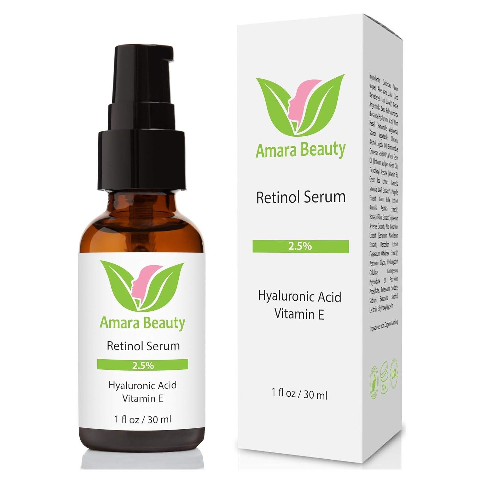 Suero de Retinol 2.5% Amara Beauty con Ácido Hialurónico 29.57 ml