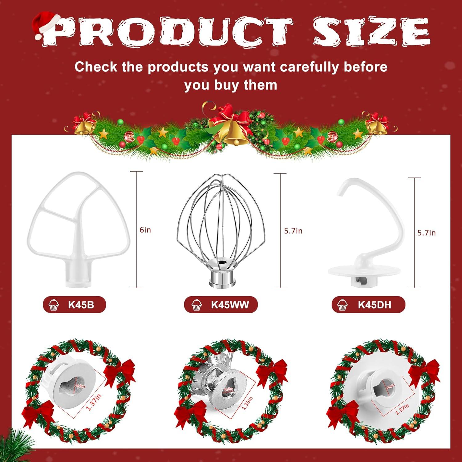 Kitchen Mixers Accessories Including K45DH Dough Hook&K45B Coated Flat Blade Paddle&K45WW Wire Whip for 4.5 QT Kitchen Tilt-Head Stand Mixer Attachments for k-i-t-c-h-e-n-a-i-d Stand Mixers MIFLUS