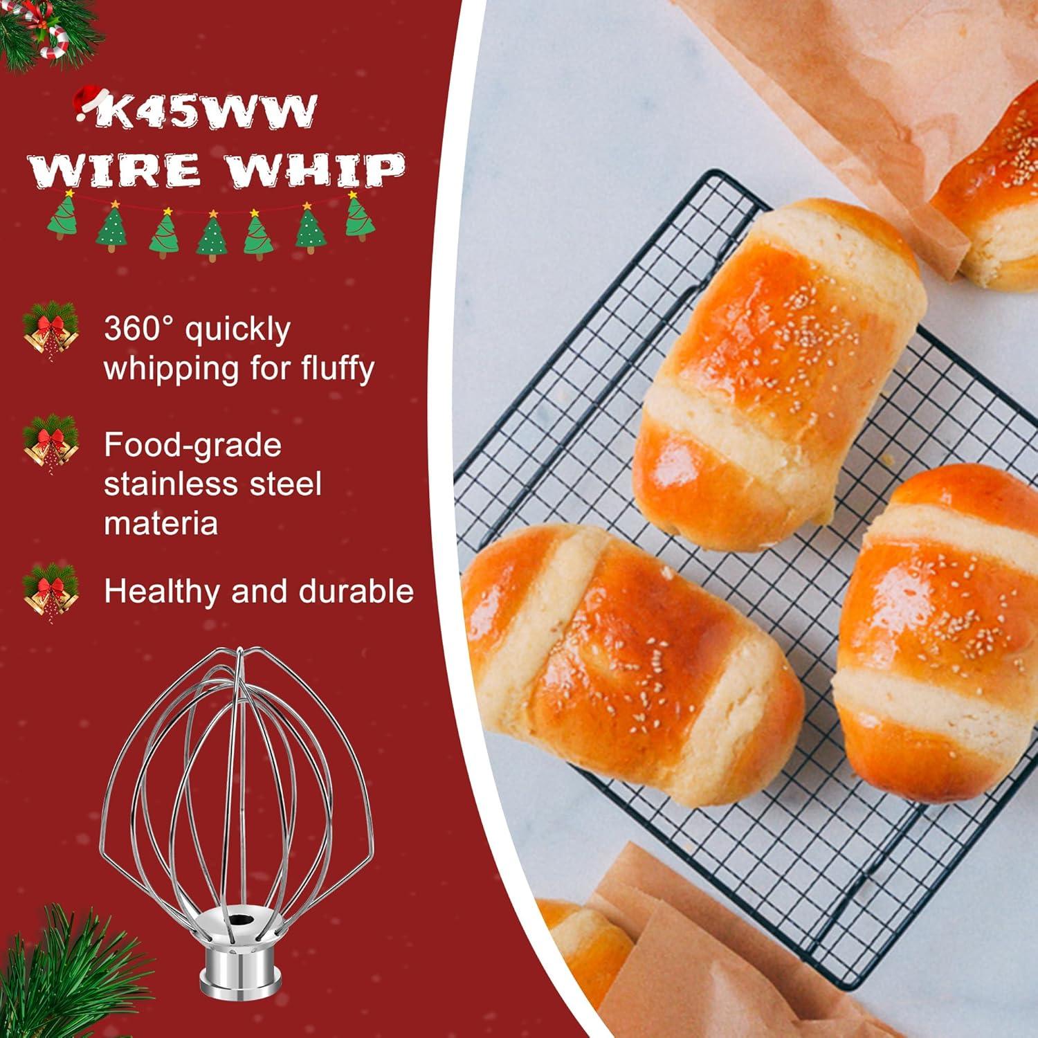 Kitchen Mixers Accessories Including K45DH Dough Hook&K45B Coated Flat Blade Paddle&K45WW Wire Whip for 4.5 QT Kitchen Tilt-Head Stand Mixer Attachments for k-i-t-c-h-e-n-a-i-d Stand Mixers MIFLUS