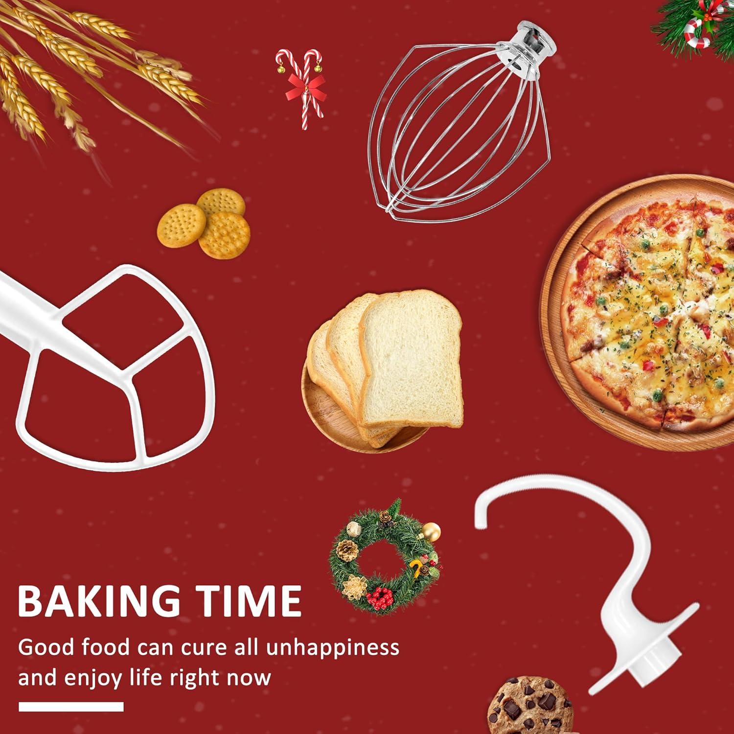 Kitchen Mixers Accessories Including K45DH Dough Hook&K45B Coated Flat Blade Paddle&K45WW Wire Whip for 4.5 QT Kitchen Tilt-Head Stand Mixer Attachments for k-i-t-c-h-e-n-a-i-d Stand Mixers MIFLUS