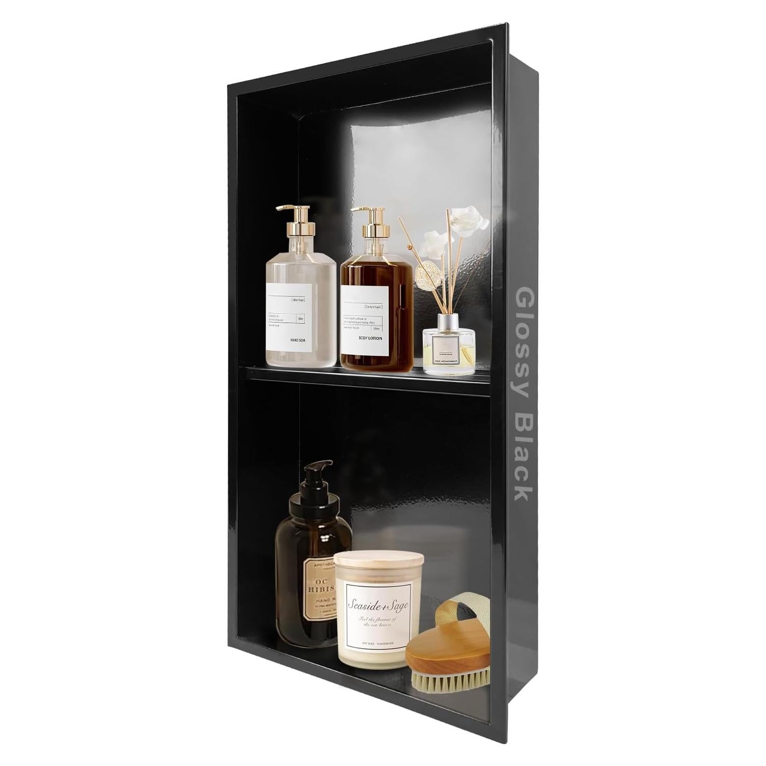 Nicho de Ducha Recesado Vlaeng Acero Inoxidable 24x12cm Negro