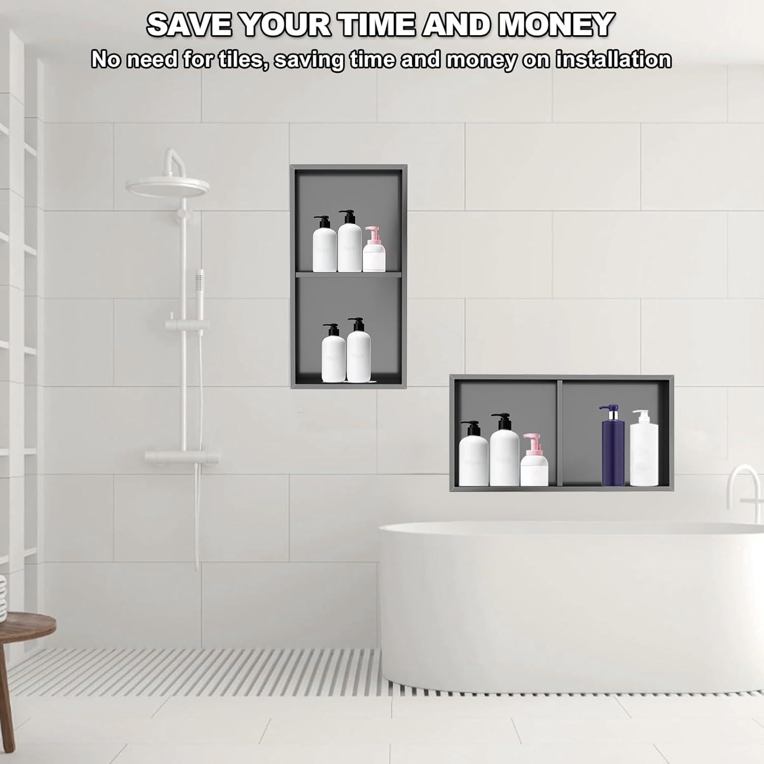 Nicho de Ducha Recesado Vlaeng Acero Inoxidable 24x12cm Negro