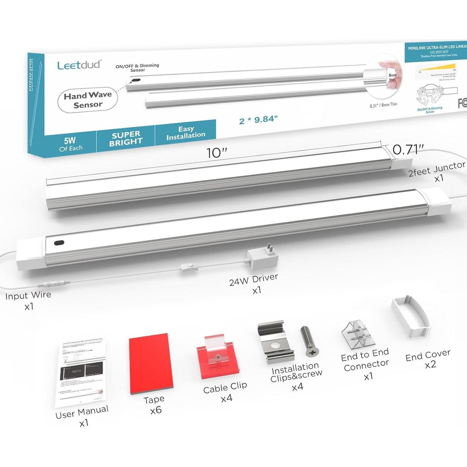 Luces LED bajo gabinete Leetdud 25.4 cm con sensor de mano