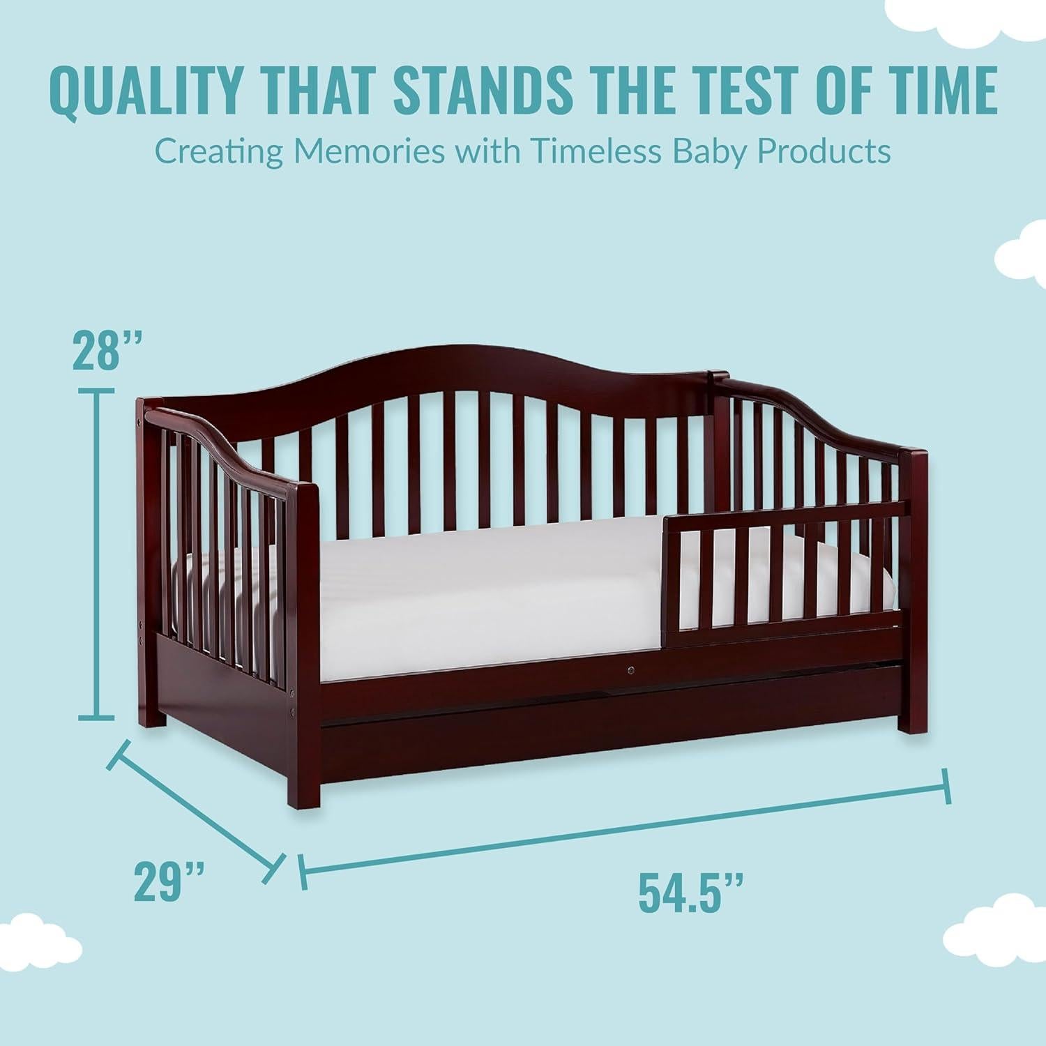 Cama de Día para Niños Dream On Me Cereza - Barandilla Removible