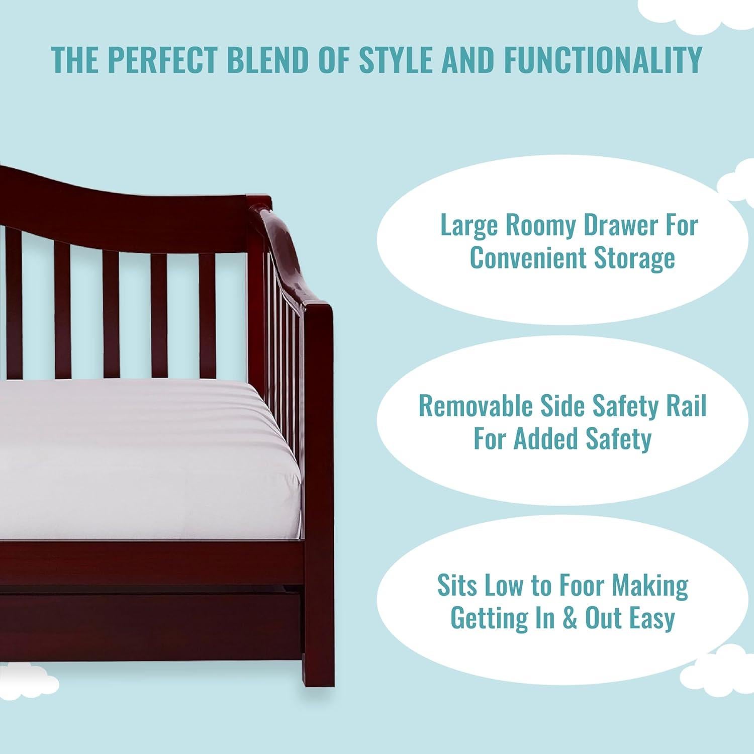 Cama de Día para Niños Dream On Me Cereza - Barandilla Removible