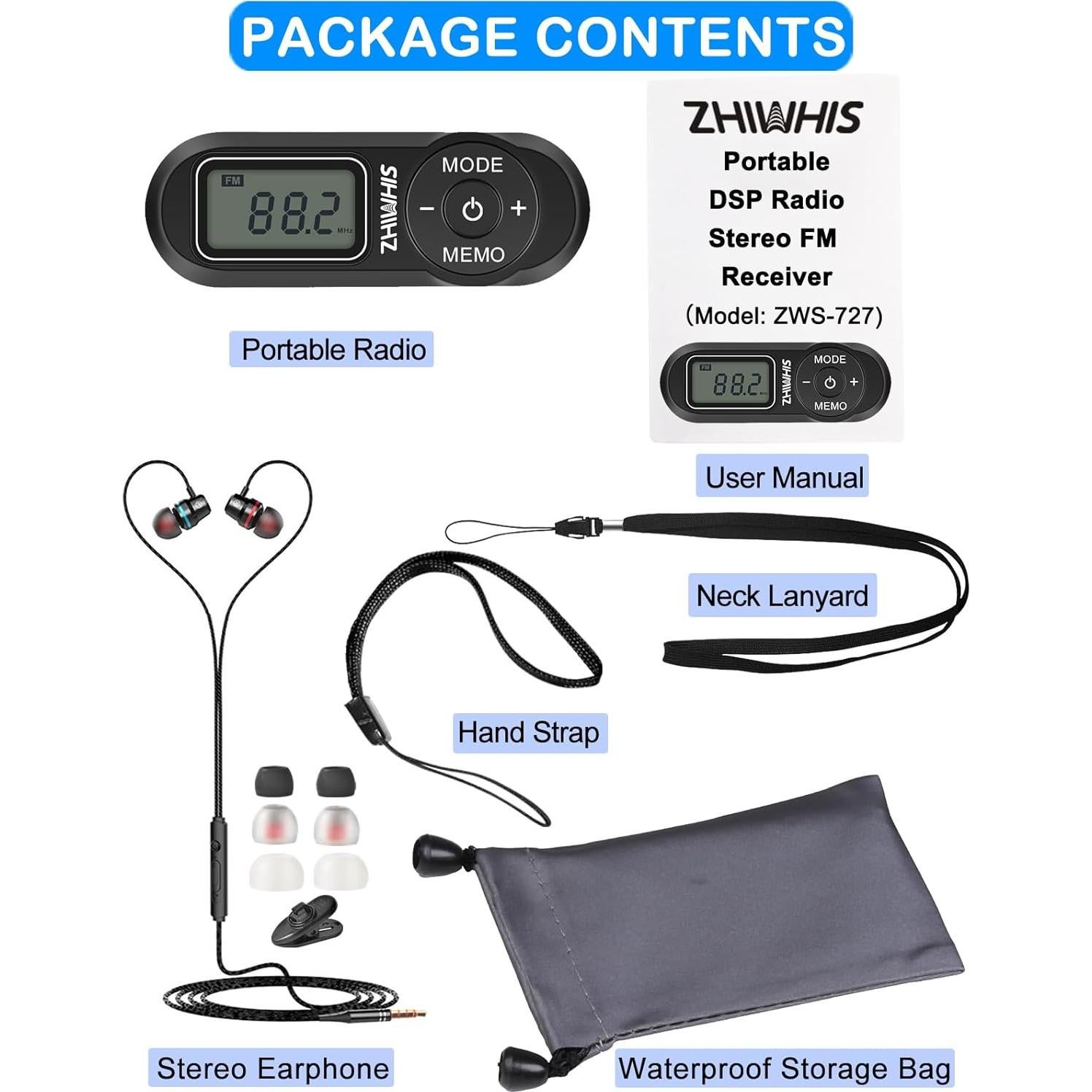 Radio Portátil FM ZHIWHIS Estéreo Digital con Presets Negro